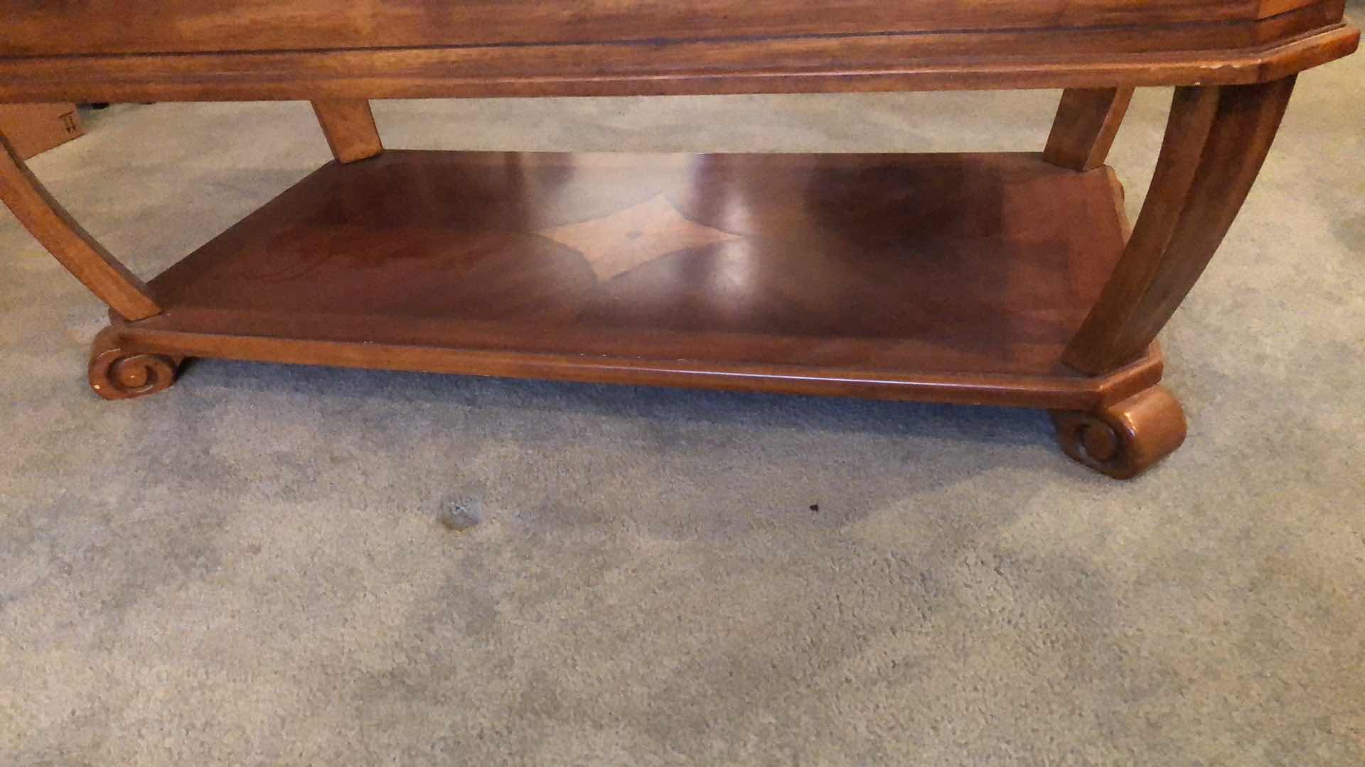 Photo 2 of MAHOGANY COFFEE TABLE W SMOKE GLASS INSET 50” X 30” H 9”