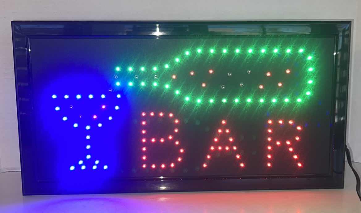 Photo 1 of LED BAR SIGN NEON ELECTRIC DISPLAY WITH ANIMATION, ALL LIGHTS WORK 19”X10”H