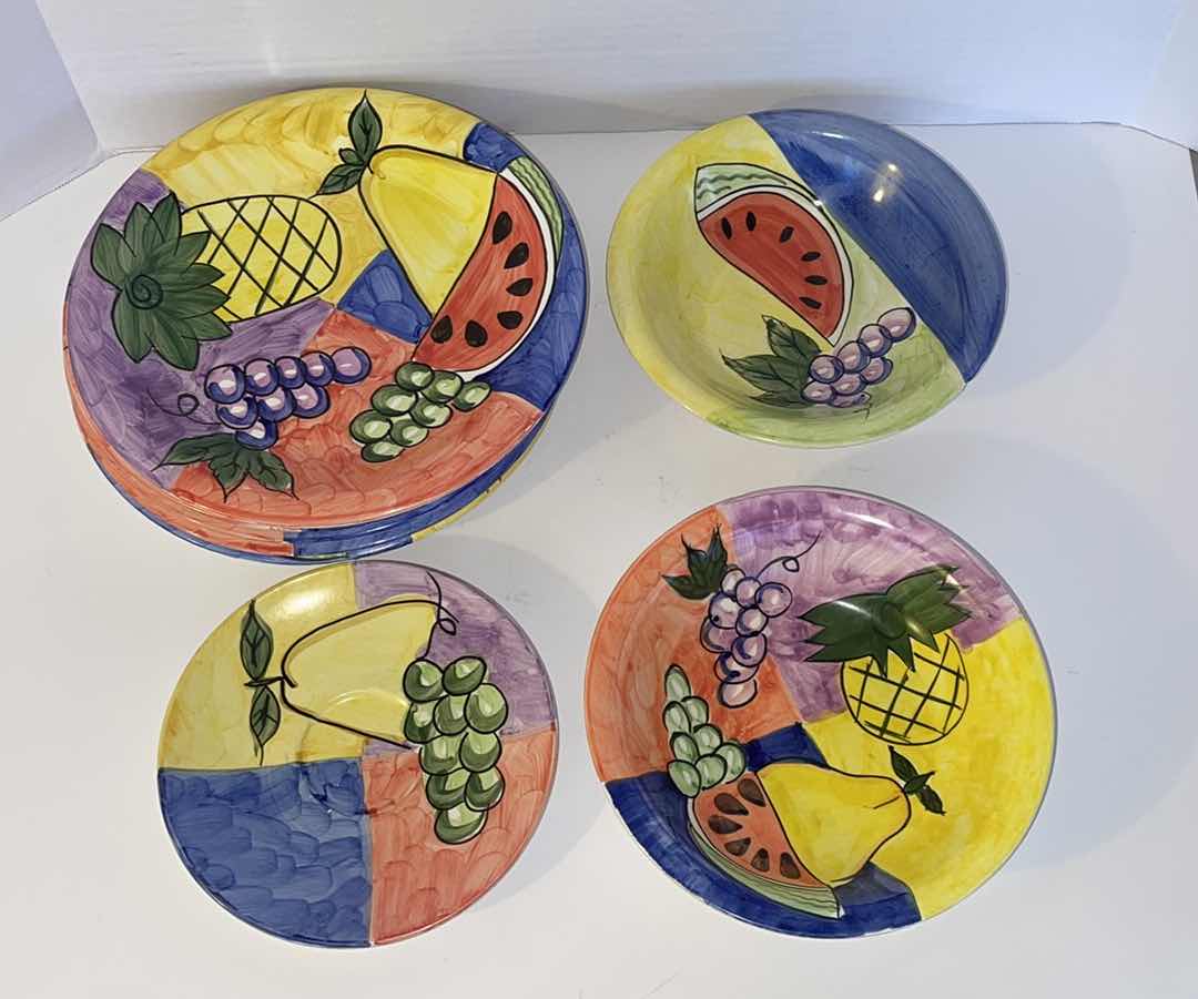 Photo 1 of 8-HAND-PAINTED FRUIT THEMED DISH SET MICROWAVE, DISHWASHER, OVEN SAFE