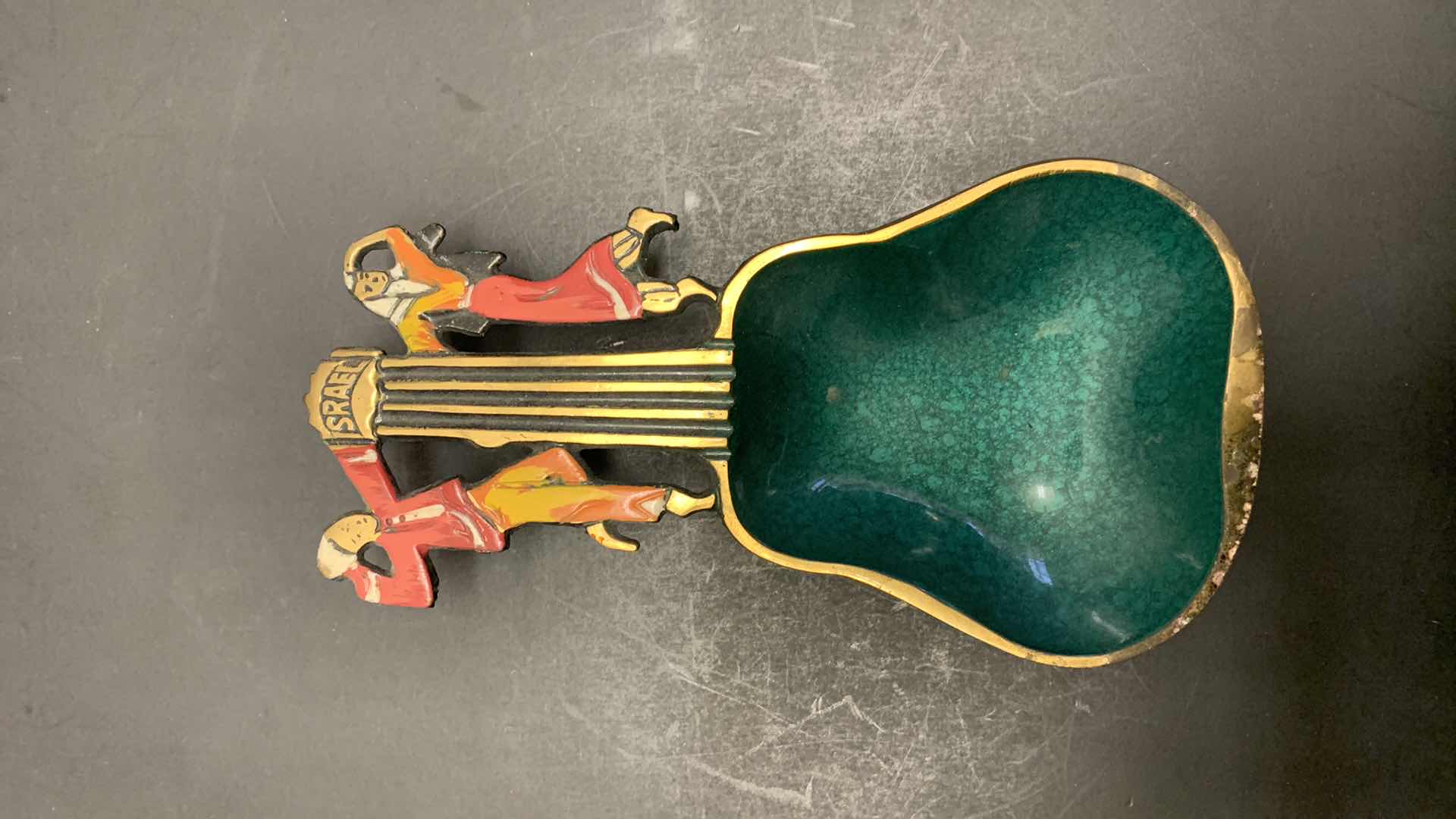 Photo 1 of MADE IN ISRAEL GUITAR SHAPED DISH BRASS AND ENAMEL