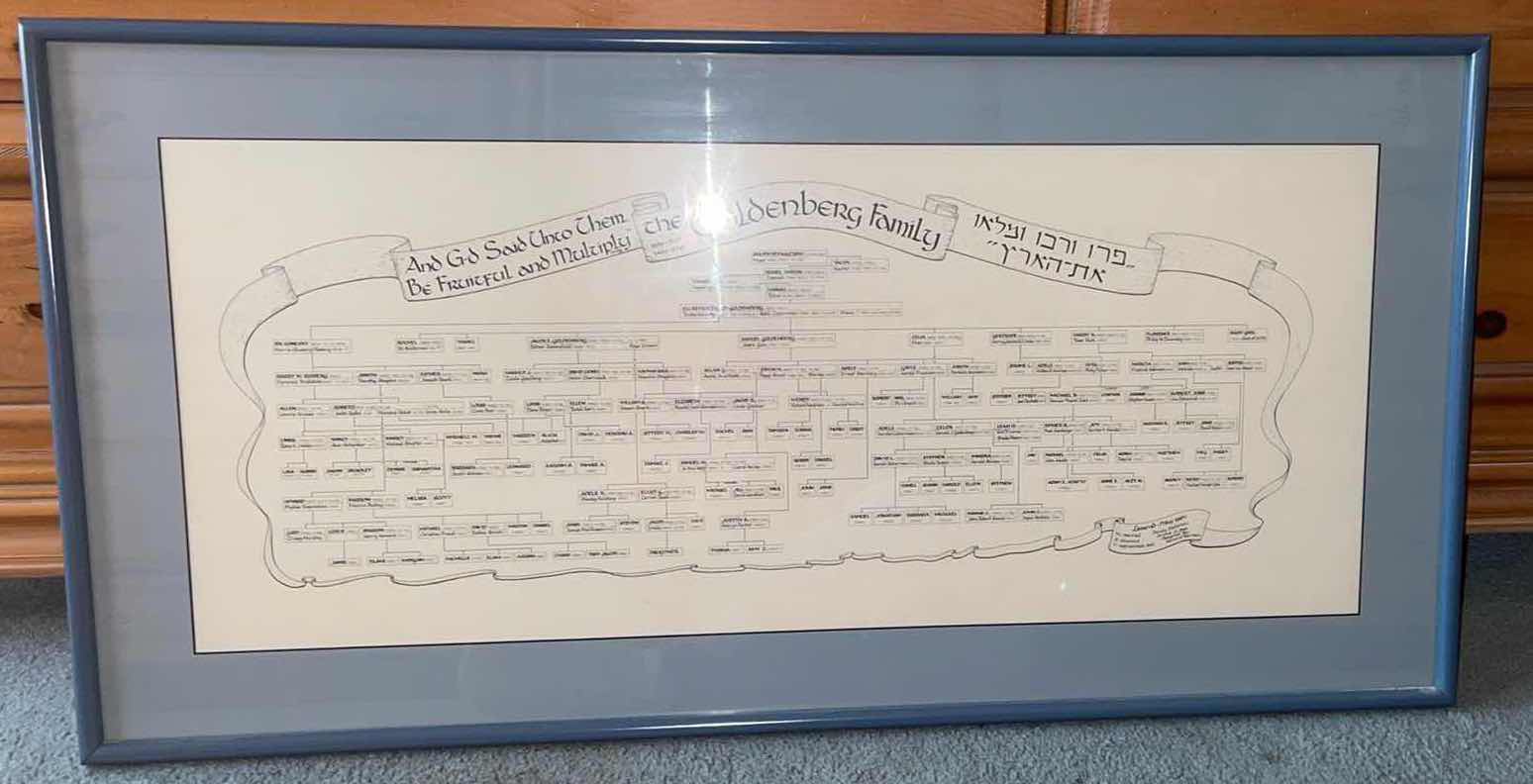 Photo 1 of 2-FRAMED FAMILY TREE JEWISH GENEALOGY “THE GOLDENBERG FAMILY (1696-1987) 39”X19.5”H