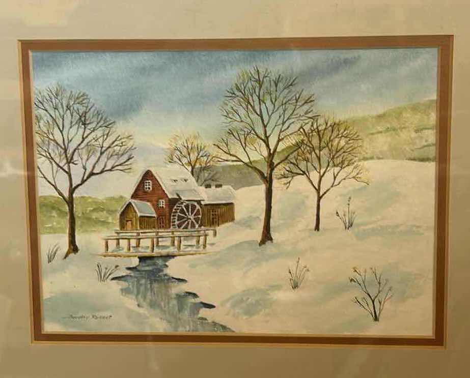 Photo 2 of FRAMED, WATERCOLOR, LANDSCAPE IN THE SNOW, SIGNED DOROTHY ROLEST, ARTWORK, 14 1?2" X H12 1?4"