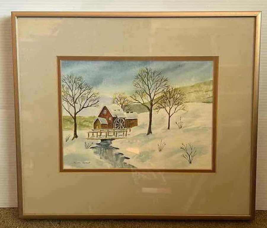 Photo 1 of FRAMED, WATERCOLOR, LANDSCAPE IN THE SNOW, SIGNED DOROTHY ROLEST, ARTWORK, 14 1?2" X H12 1?4"