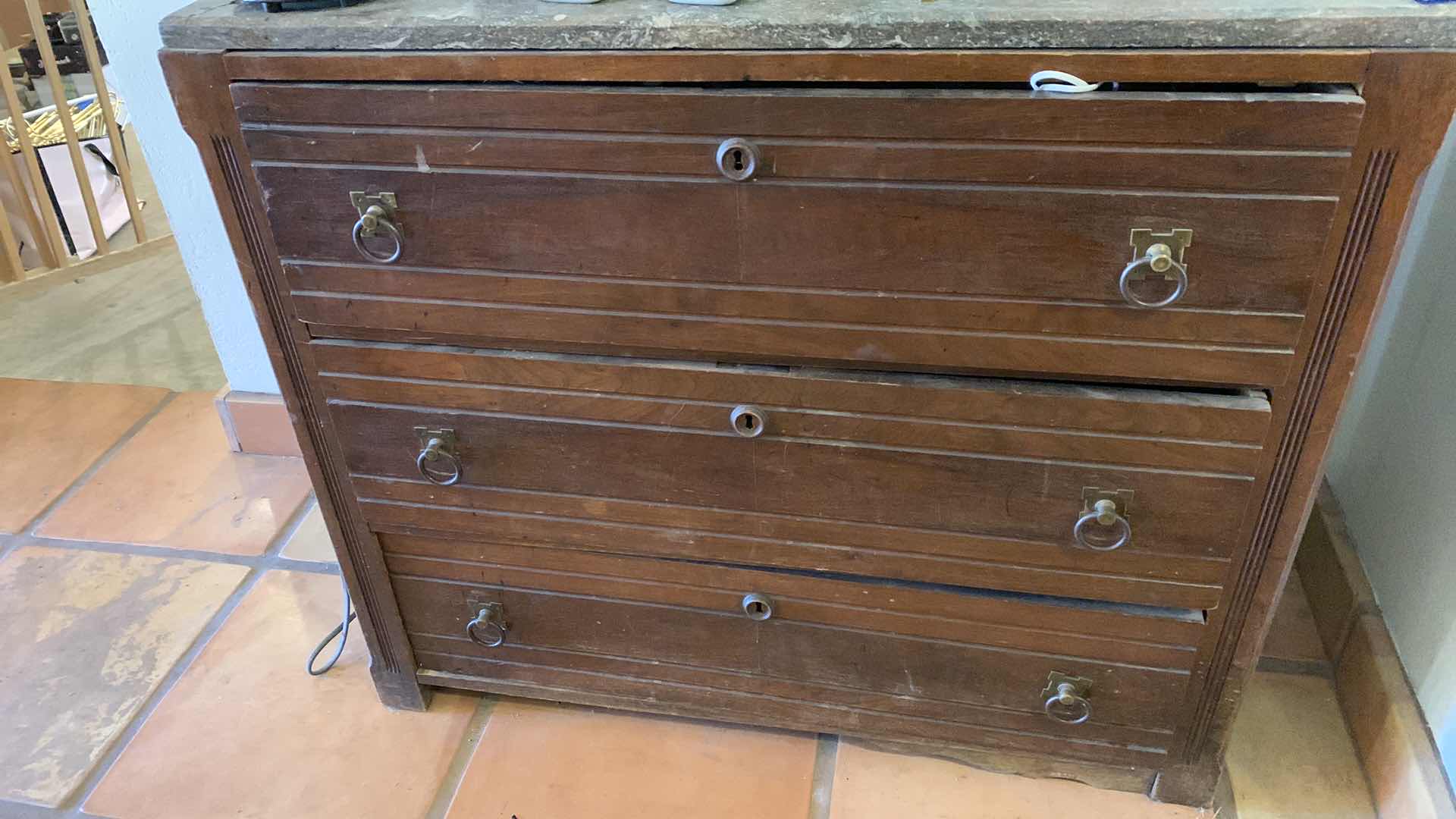 Photo 1 of CHEST OF DRAWERS MARBLE TOP 36” X 16” H 36”