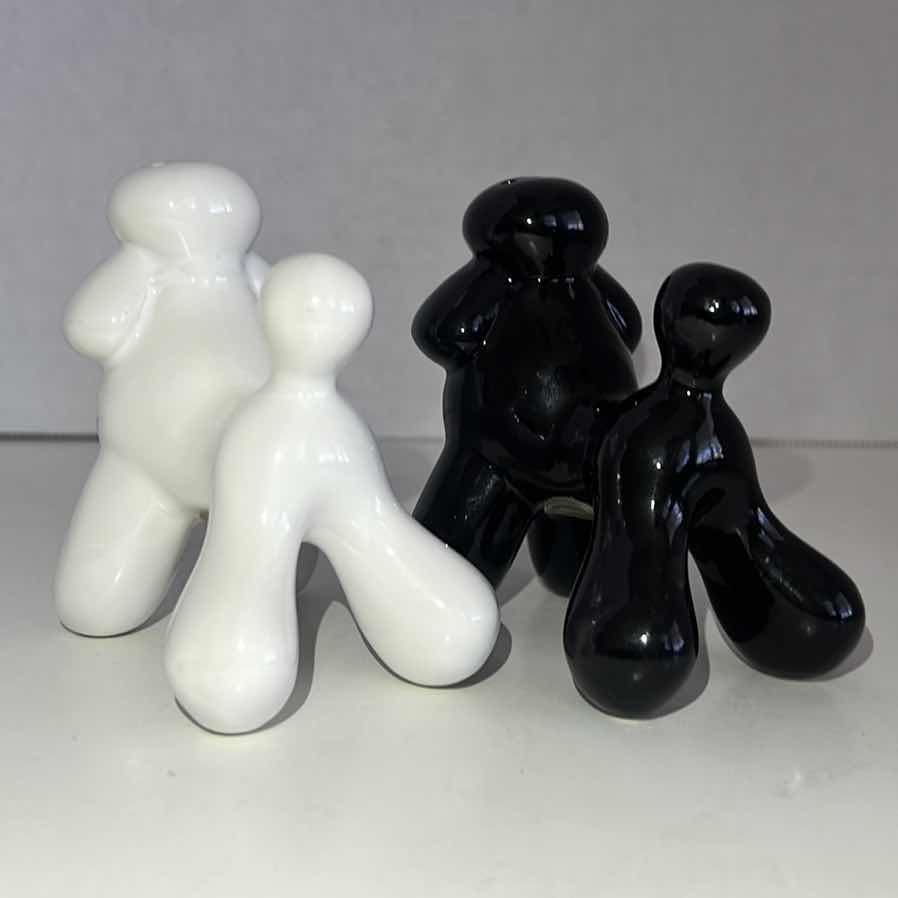 Photo 2 of CERAMIC POODLE DOG BLACK & WHITE SALT & PEPPER SHAKERS-2 2.75”