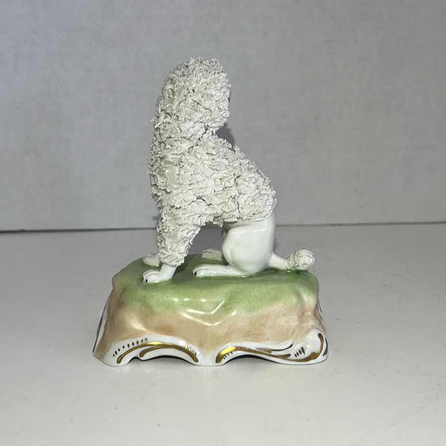 Photo 2 of ANTIQUE SÄCHSISCHE PORZELLANMANUFAKTUR DRESDEN PORCELAIN DOG ON PILLOW 1902 5”