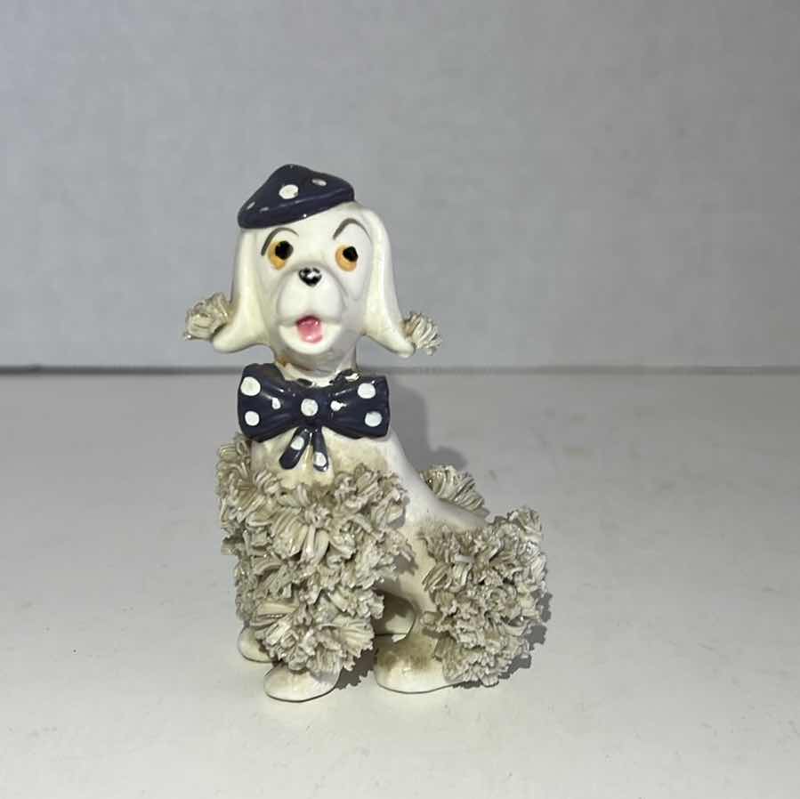 Photo 1 of VINTAGE SPAGHETTI POODLE DOG PURPLE & WHITE POLKA DOT HAT/BOW  3.5”