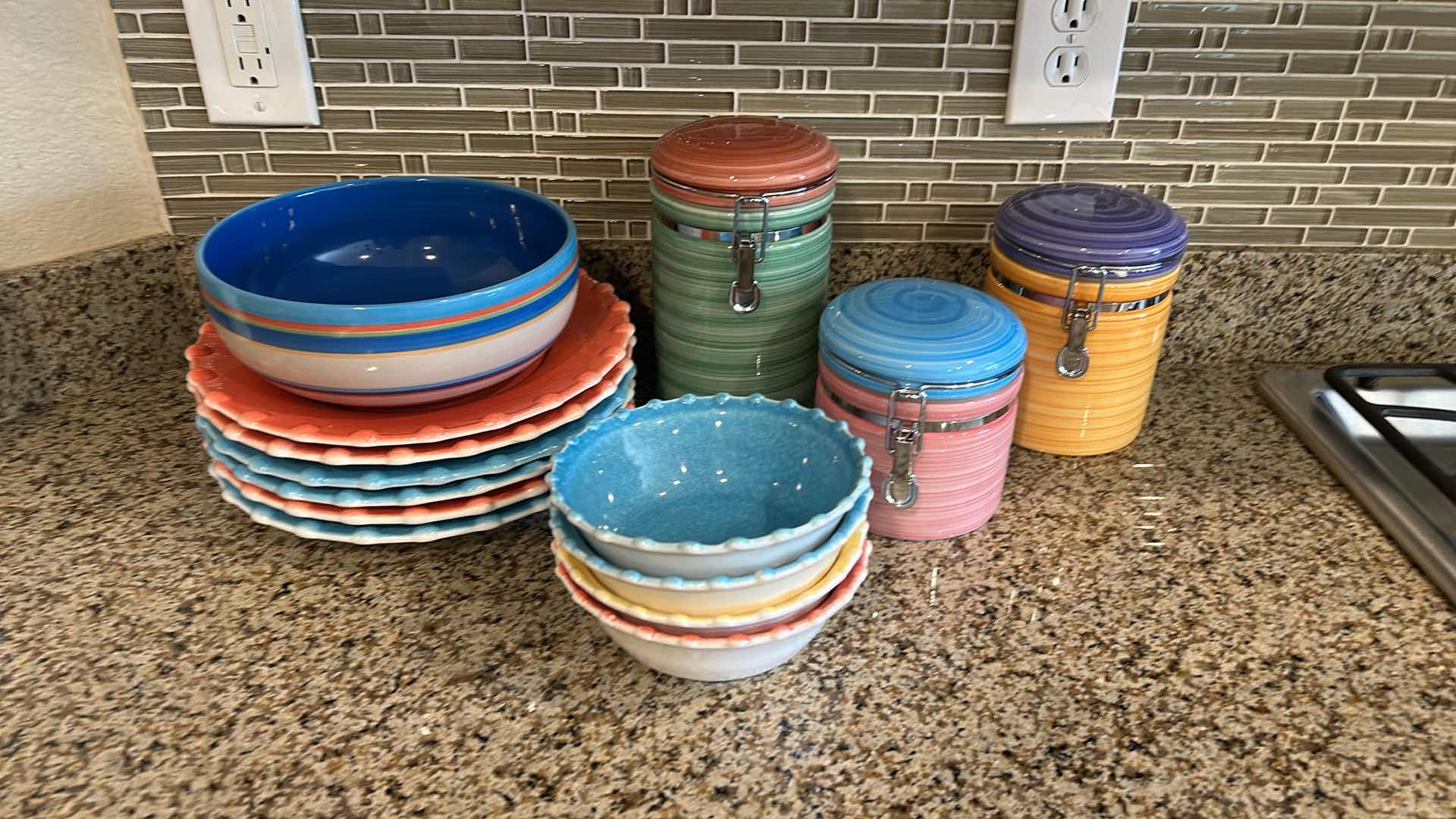 Photo 2 of 14 PCS-COLORFUL CERAMIC DISHES AND CANISTER SET