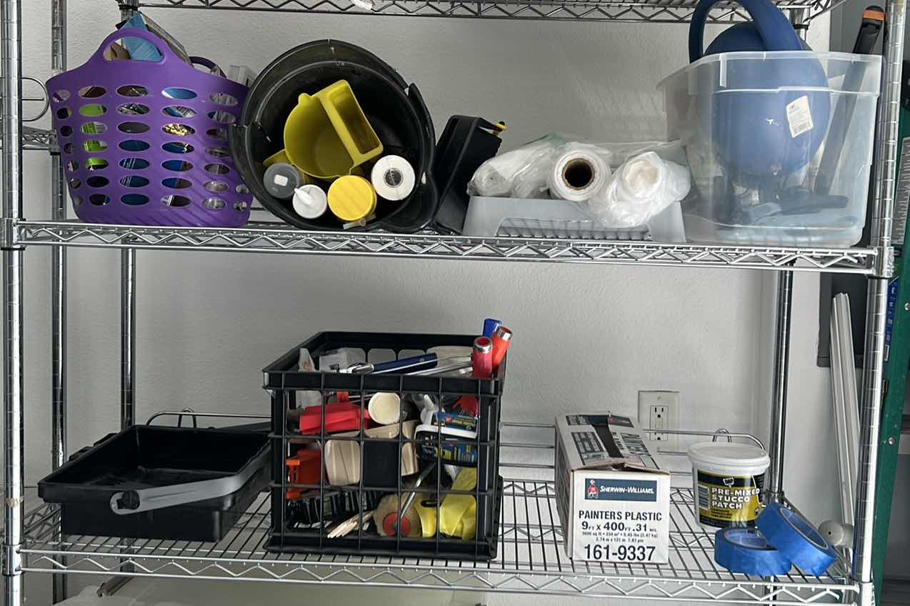 Photo 1 of CONTENTS OF 2 SHELVES-PAINTING SUPPLIES (SHELVING UNIT NOT INCLUDED)