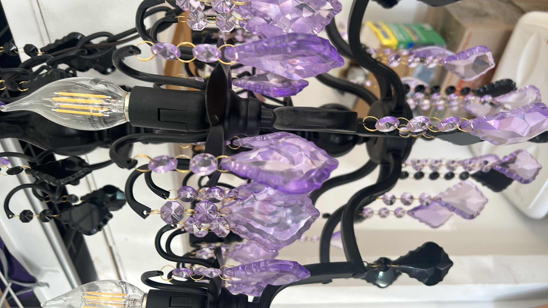 Photo 4 of LAVENDER AND BLACK LEAD CRYSTAL CHANDELIER 21” X 31 1/2”