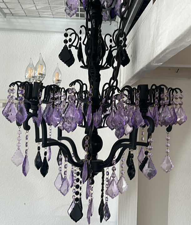 Photo 2 of LAVENDER AND BLACK LEAD CRYSTAL CHANDELIER 21” X 31 1/2”