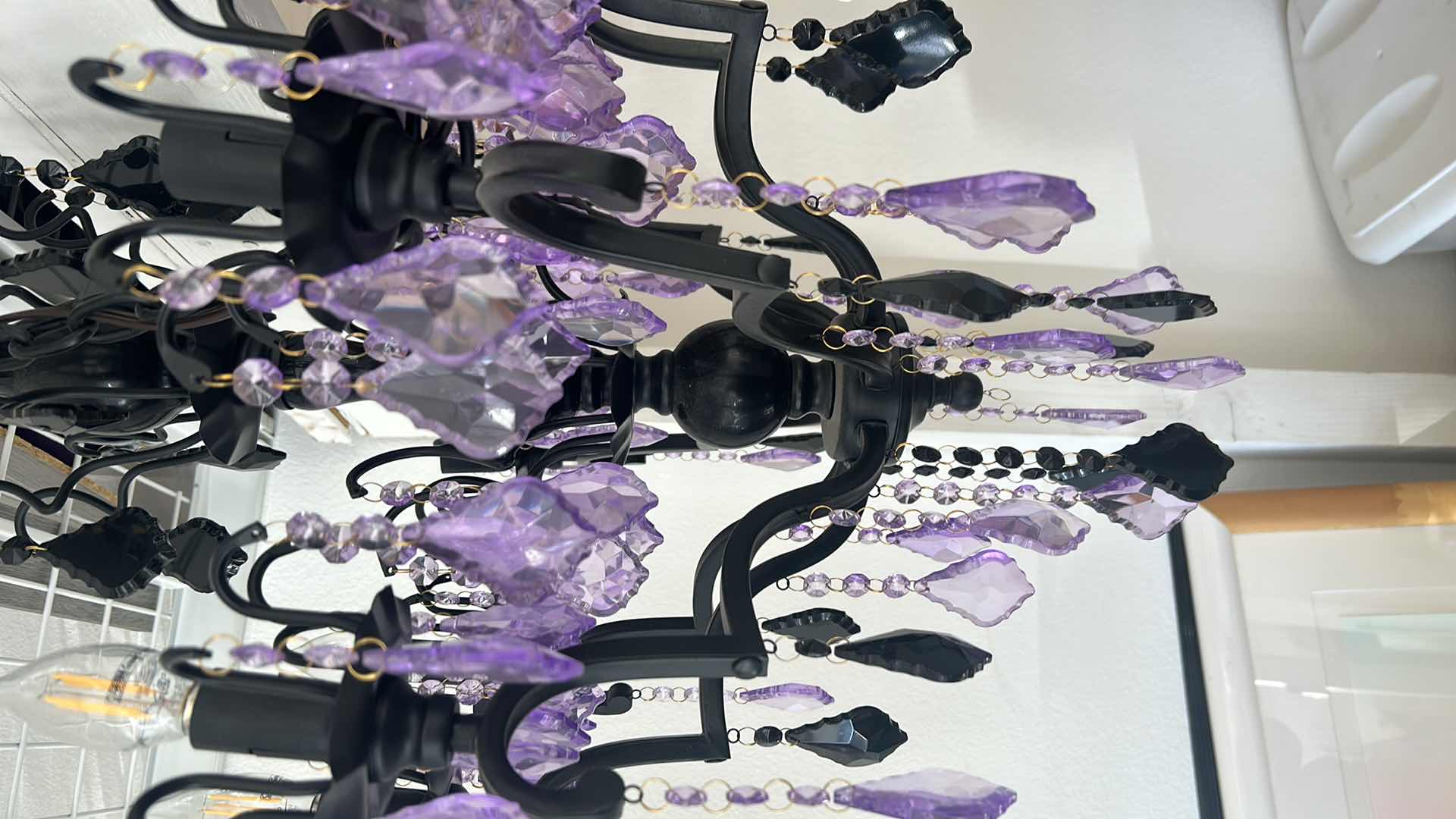 Photo 3 of LAVENDER AND BLACK LEAD CRYSTAL CHANDELIER 21” X 31 1/2”