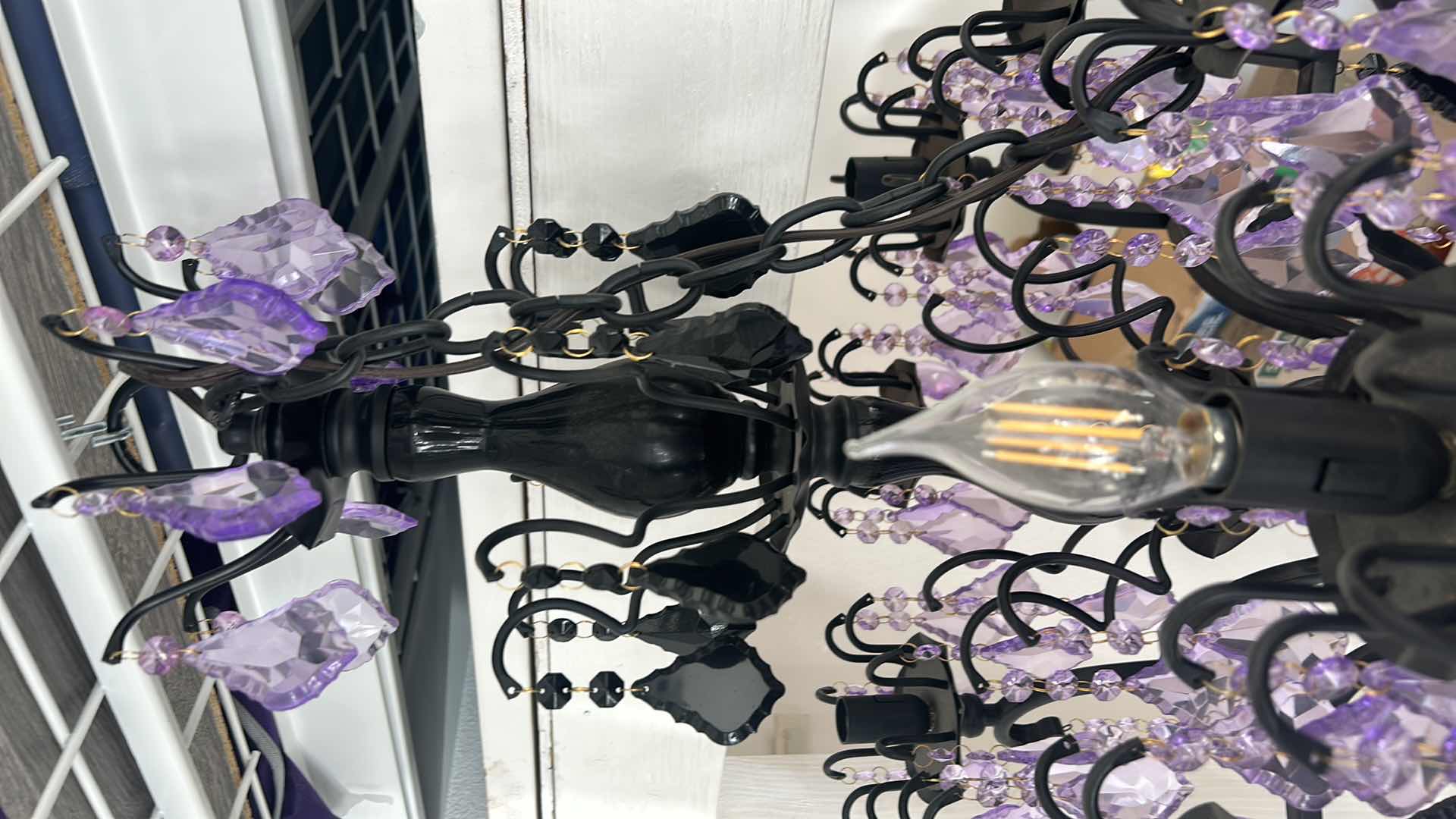 Photo 5 of LAVENDER AND BLACK LEAD CRYSTAL CHANDELIER 21” X 31 1/2”
