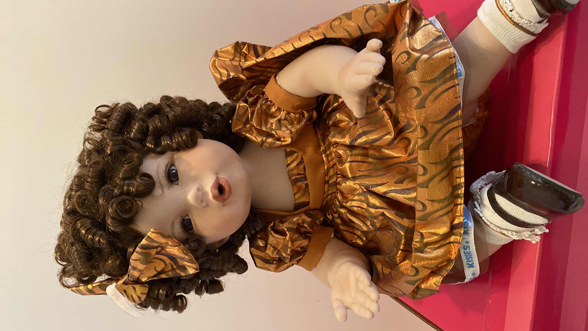 Photo 2 of MARIE OSMOND FINE PORCELAIN COLLECTIBLES DOLL CARAMEL KISSES H 13” FROM SITTING POSITION $225