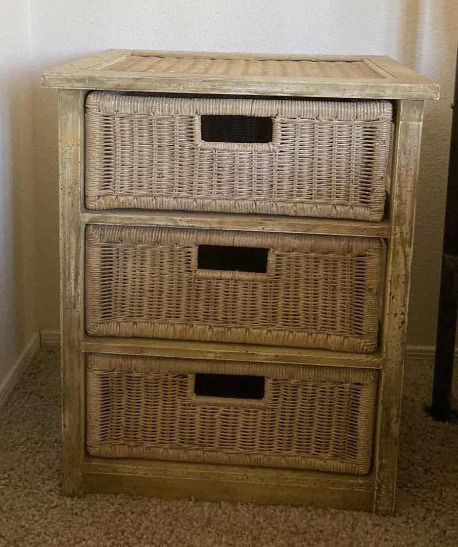 Photo 1 of GREEN WICKER 3 DRAWER NIGHT STAND 19 1/2“ x 15“ H 24”