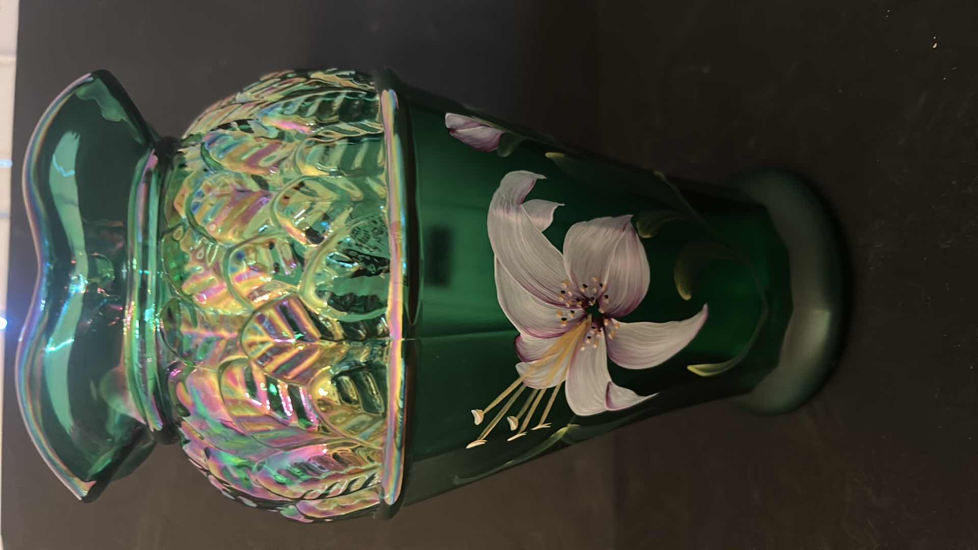 Photo 2 of SIGNED HAND PAINTED IRIDESCENT VASE 8.25”