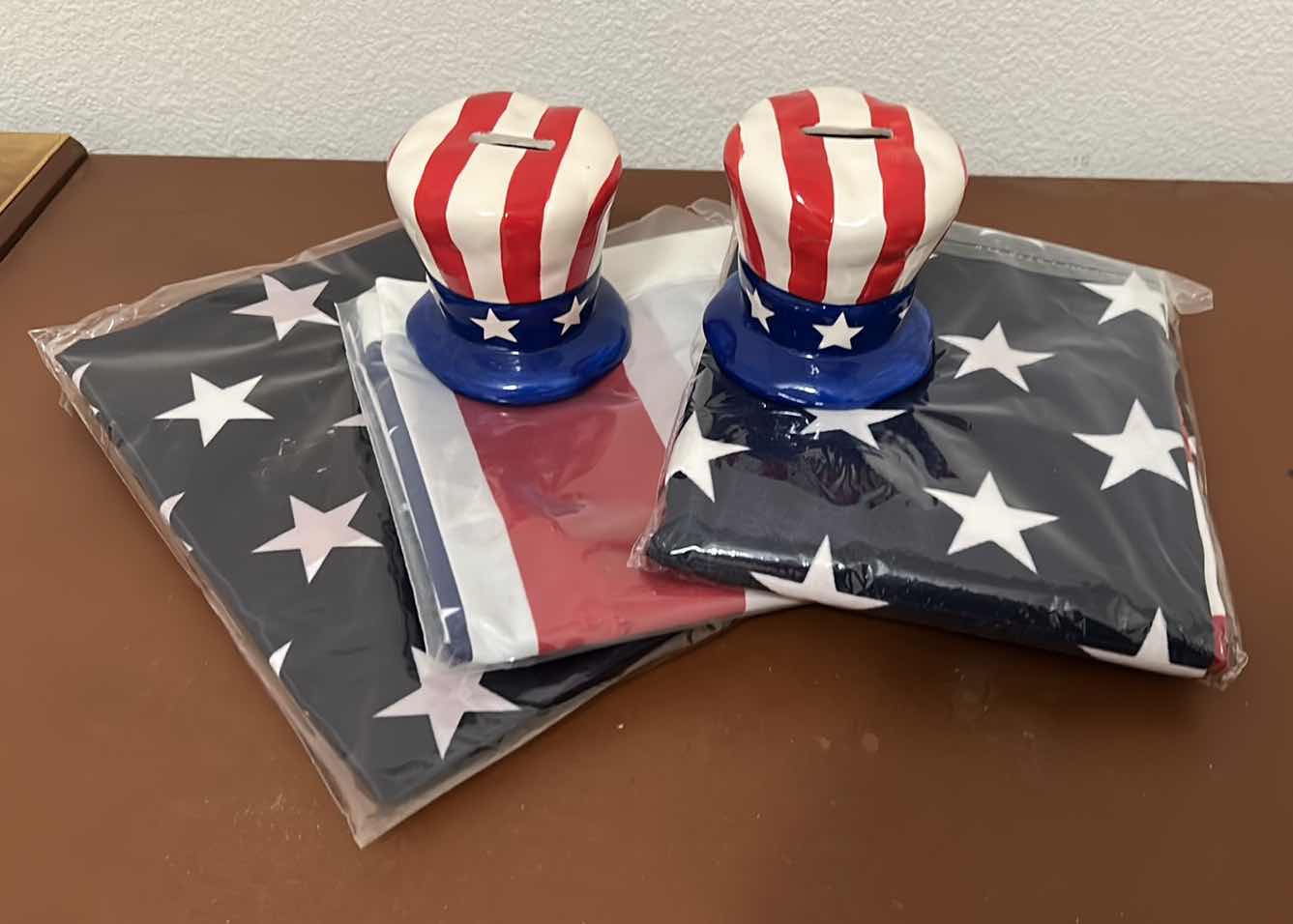 Photo 1 of 3 NEW AMERICAN FLAGS AND 2 NEW UNCLE SAM BANKS