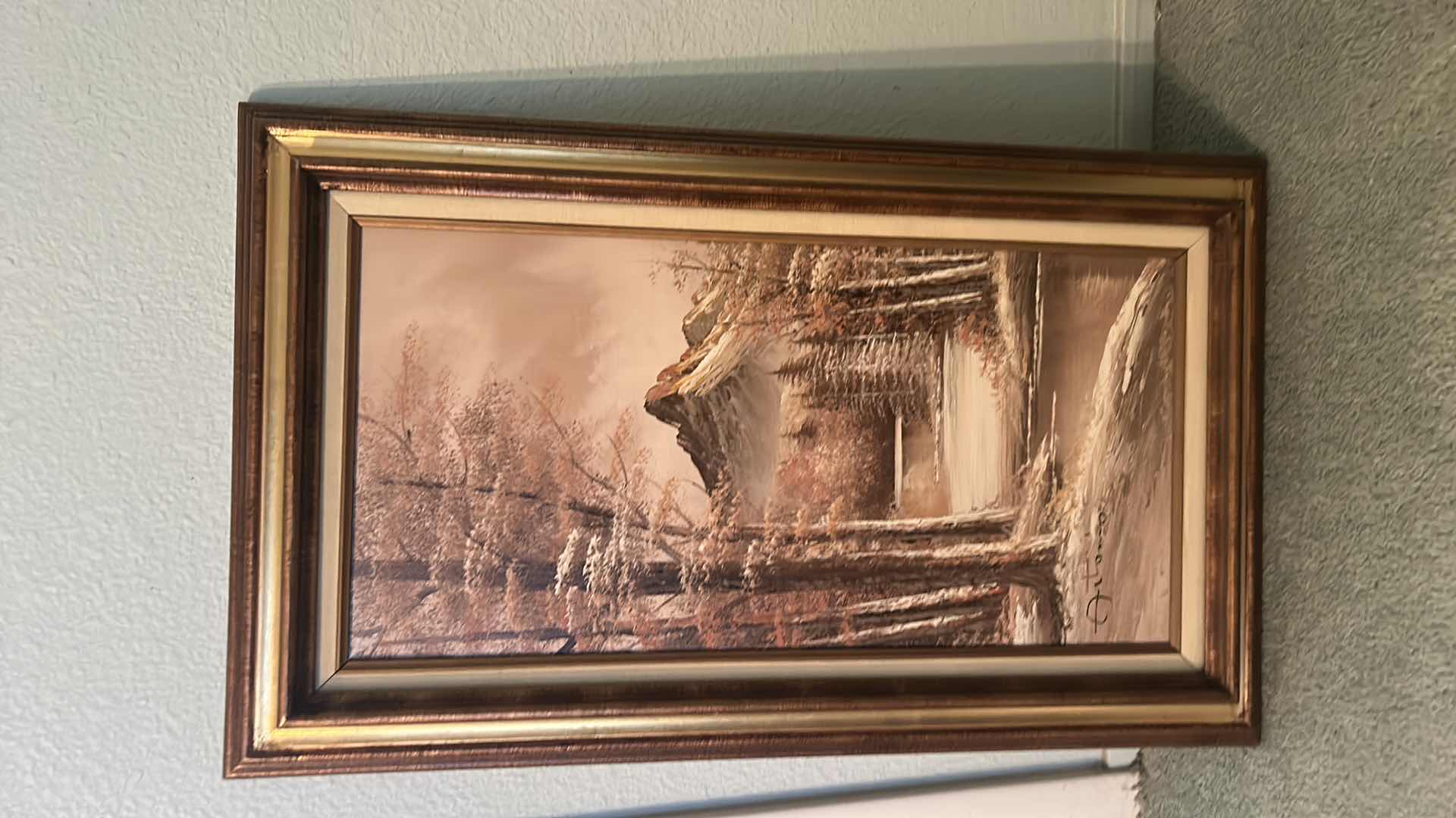 Photo 1 of SIGNED OIL PAINTING, LANDSCAPE 
IN GOLDEN HUES” FRAMED 18” x 31”