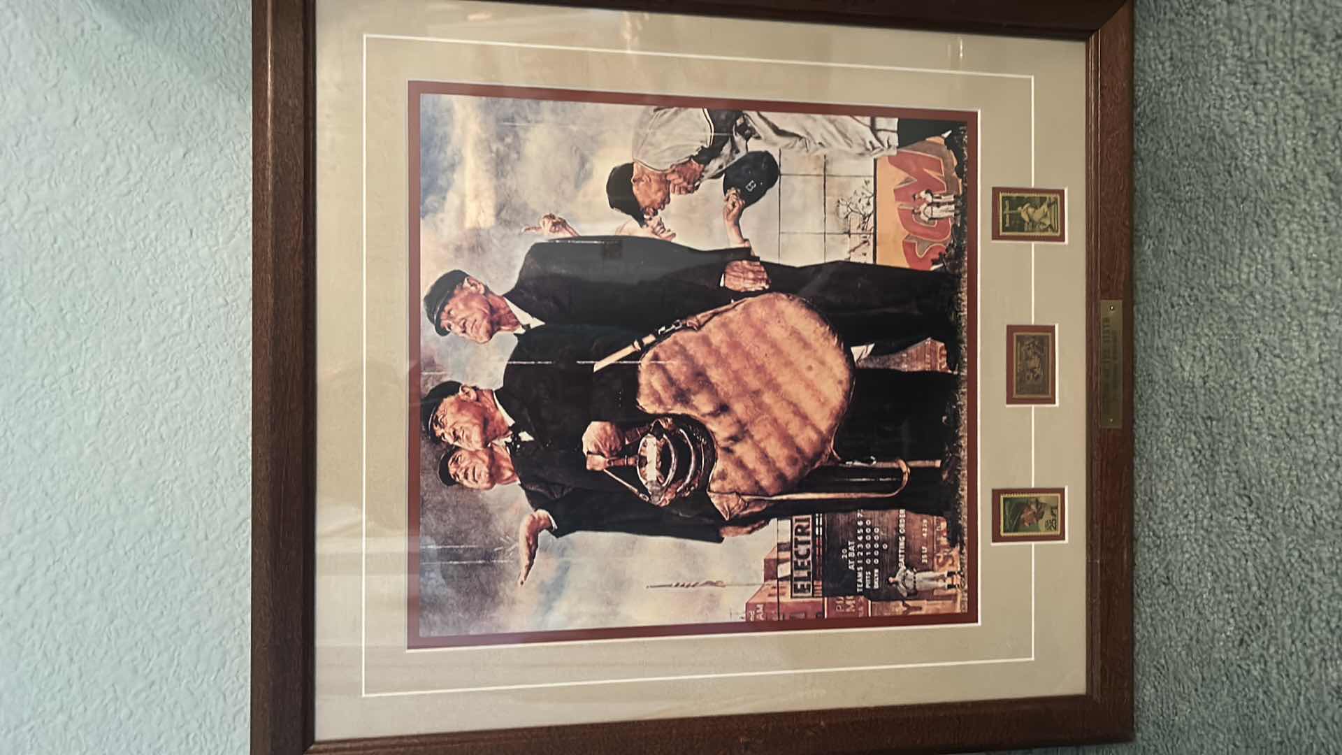 Photo 2 of “TOP OF THE 6th” NORMAN ROCKWELL WITH STAMPS, FRAMED ARTWORK 18” x 20”