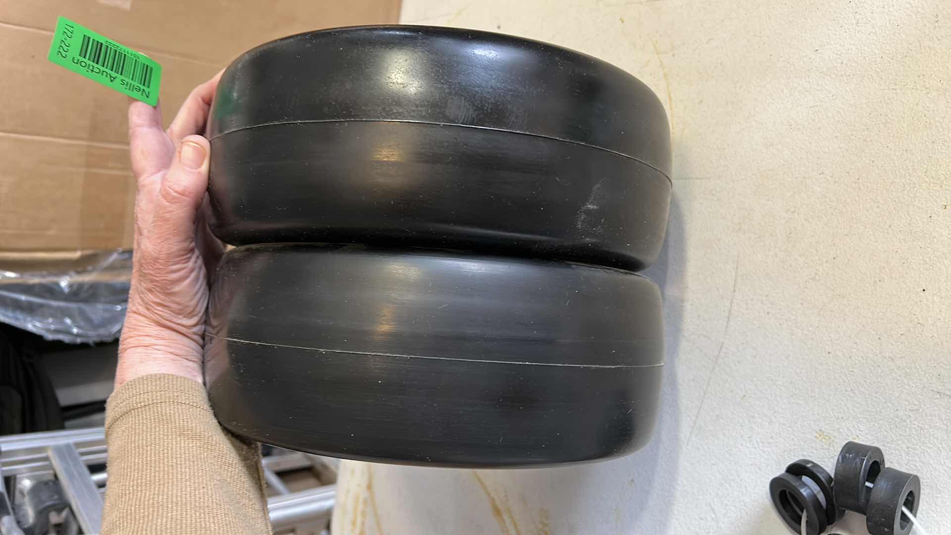 Photo 3 of PAIR OF FLAT FREE LAWN MOWER TIRES 11 X 4.00-5" 