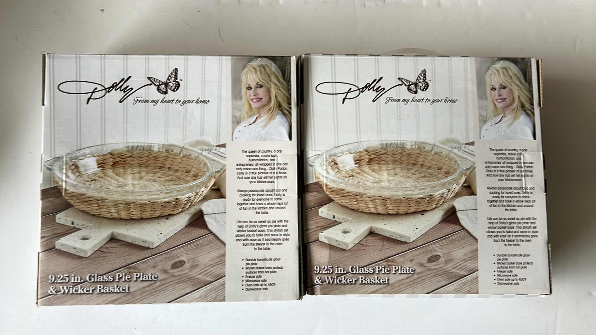 Photo 3 of 2 NEW DOLLY PARTON 9.25” GLASS PIE PLATE AND WICKER BASKET