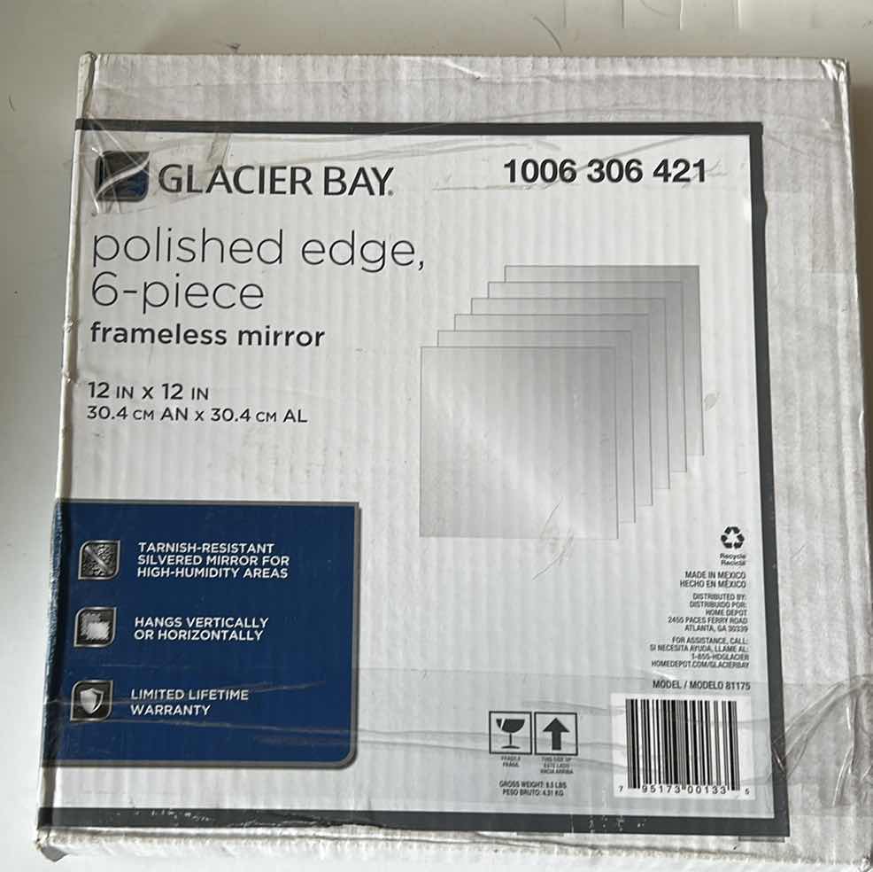 Photo 1 of NEW BOX GLACIER BAY POLISHED EDGE MIRRORS, 6 PC 12” x 12”