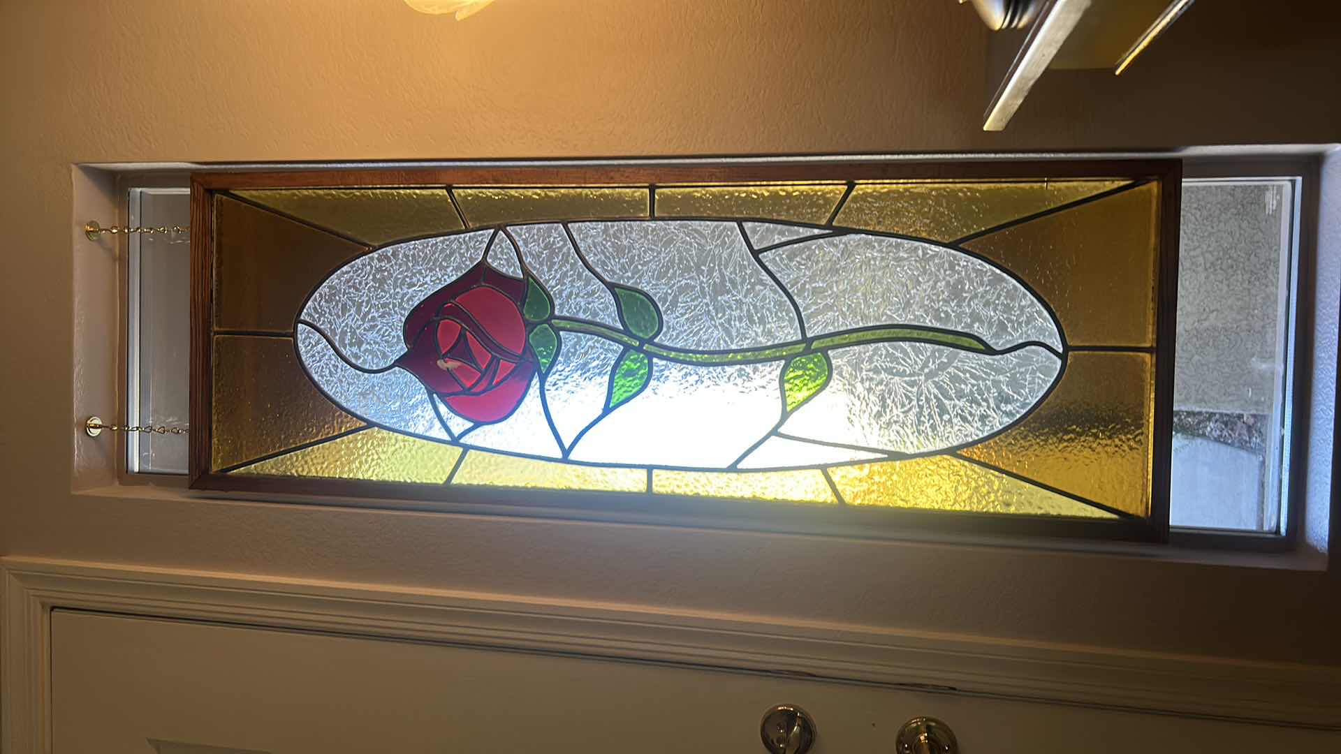 Photo 2 of STAINED GLASS ROSE DECOR IN WOOD FRAME 16” x 46”