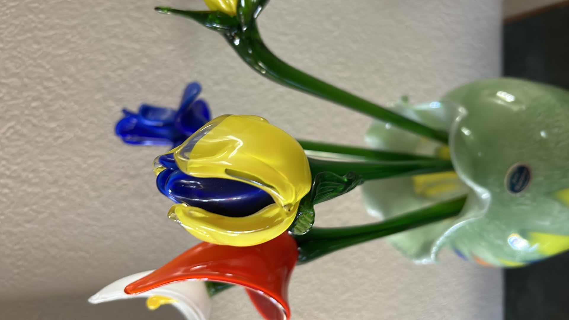 Photo 2 of HOME DECOR- ARTE MURANO ITALY COLORED GLASS VASE WITH GLASS FLOWERS H 22”