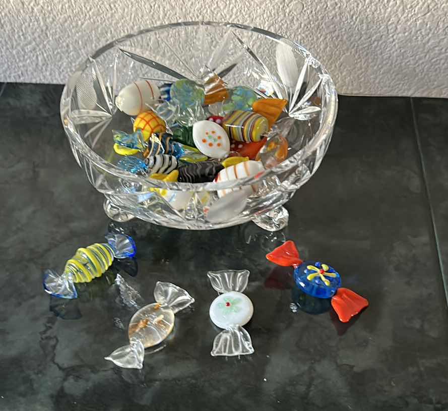 Photo 1 of CANDY DISH WITH GLASS CANDY, BOWL 6”x 3”