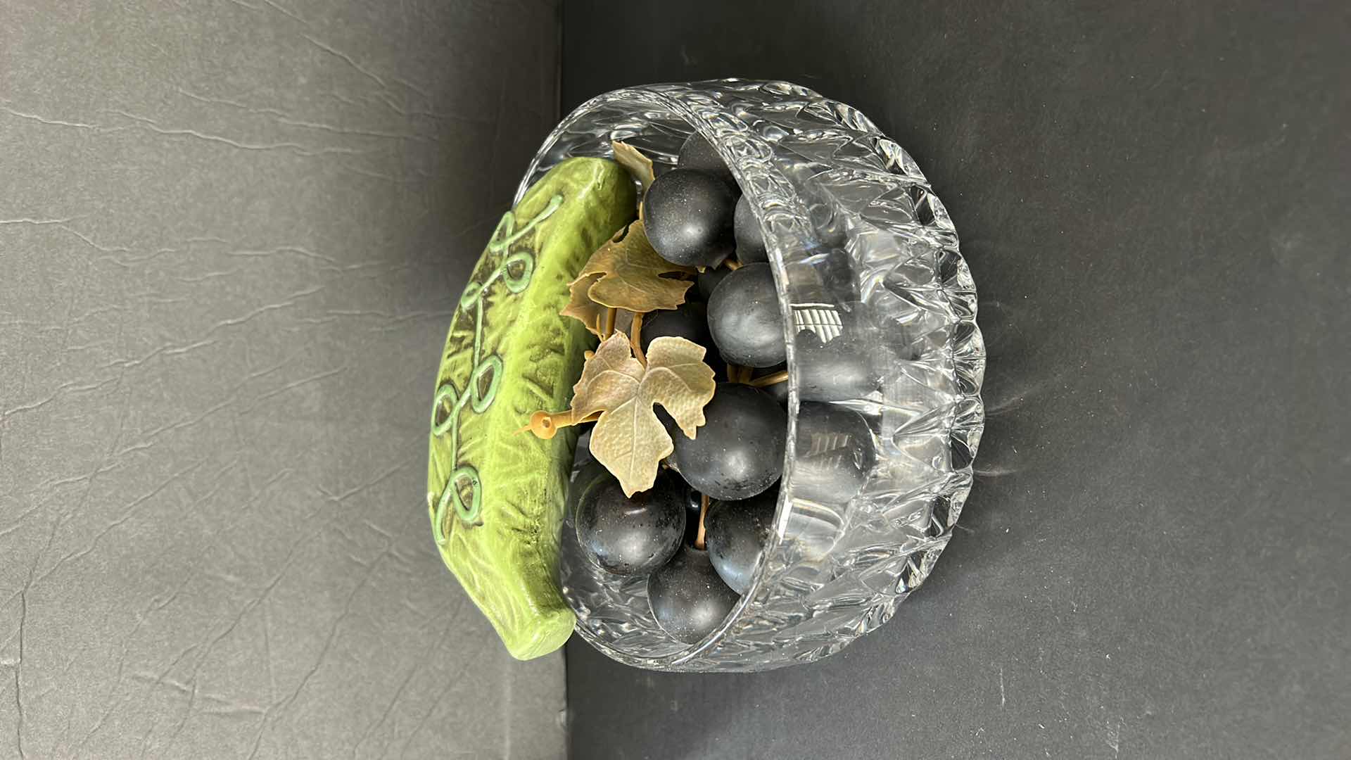 Photo 4 of LEADED CUT CRYSTAL ASSORTMENT WITH FAUX FRUIT (VASE H 10”)