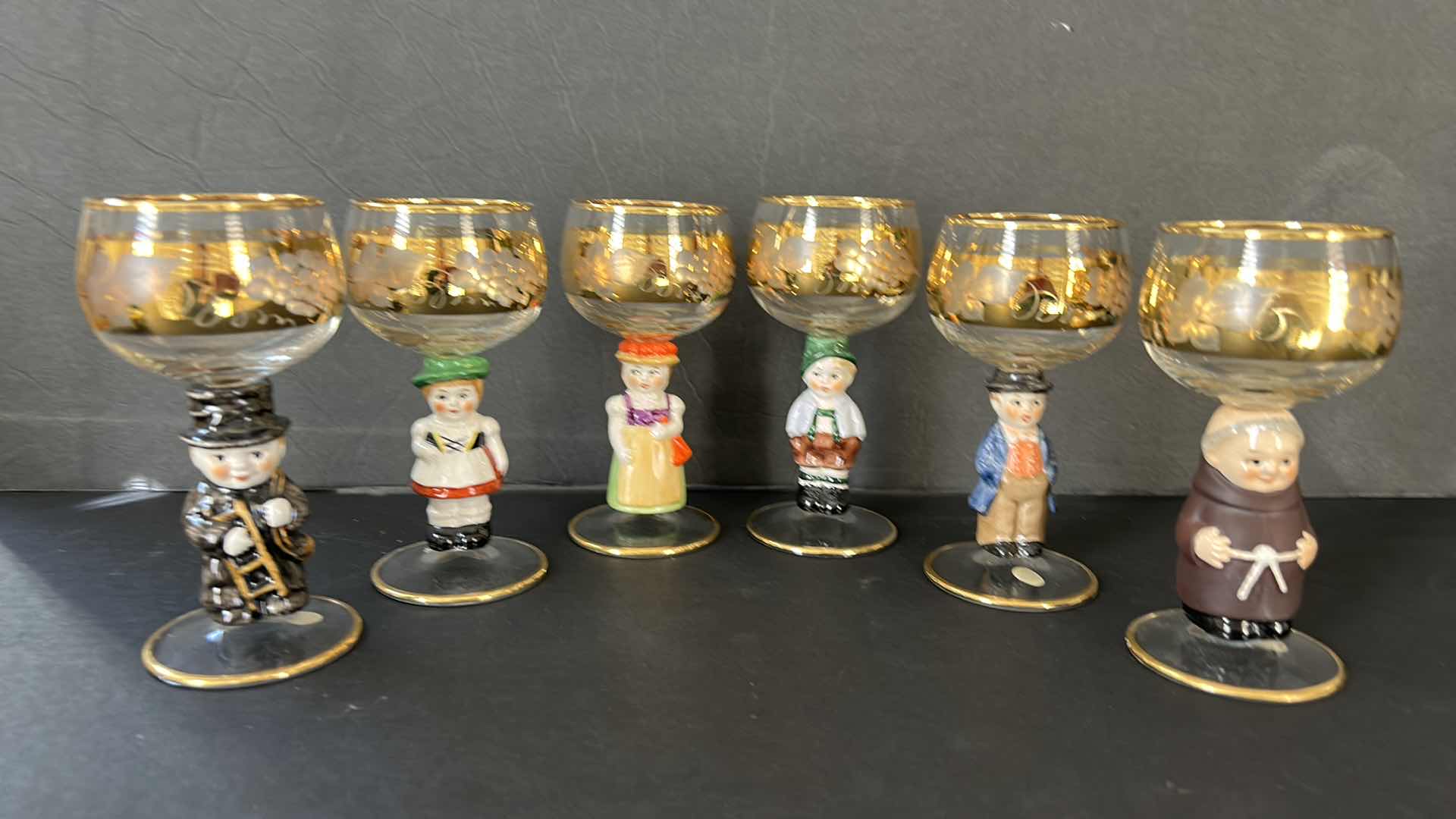Photo 1 of 6 PC GOLD PAINTED, PORCELAIN FIGURINE STEMWARE FROM WEST GERMANY