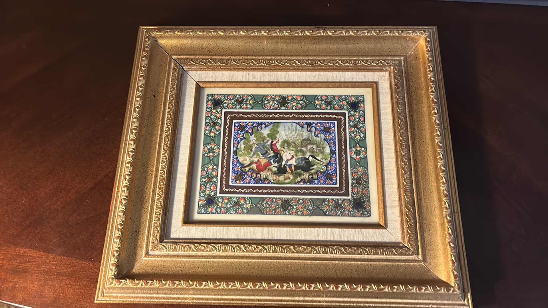 Photo 1 of WALL DECOR -“POLO MATCH” ORNATE GOLD FRAMED 17 1/2” x 15 1/2”