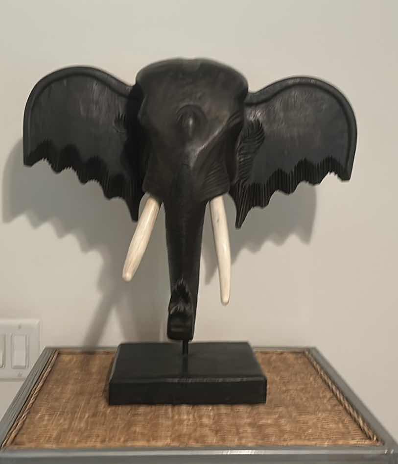 Photo 1 of WOOD ELEPHANT HEAD ON STAND 22“ x 13“ x 22“