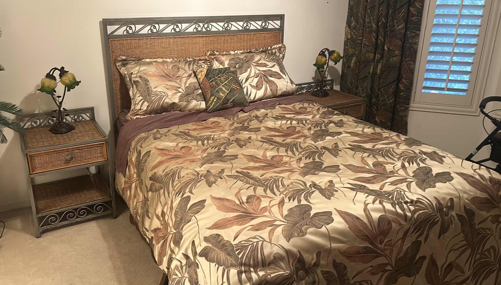 Photo 1 of METAL AND RATAN HEADBOARD 5’ x 52 1/2” AND TWO NIGHTSTANDS 23“ x 19“ x 23 1/2“