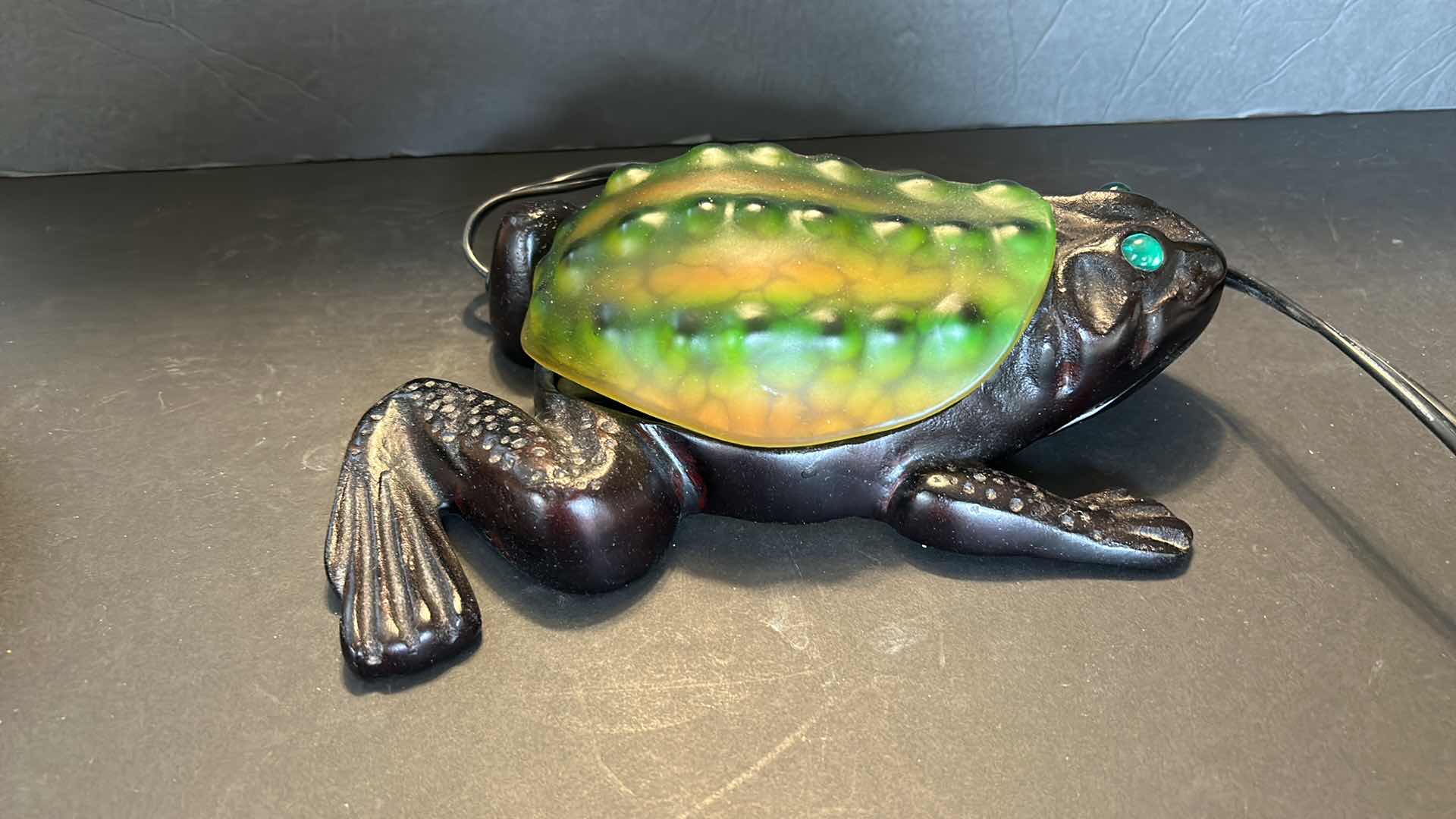 Photo 3 of HEAVY METAL COLORED GLASS FROG LAMP - NEEDS NEW BULBS