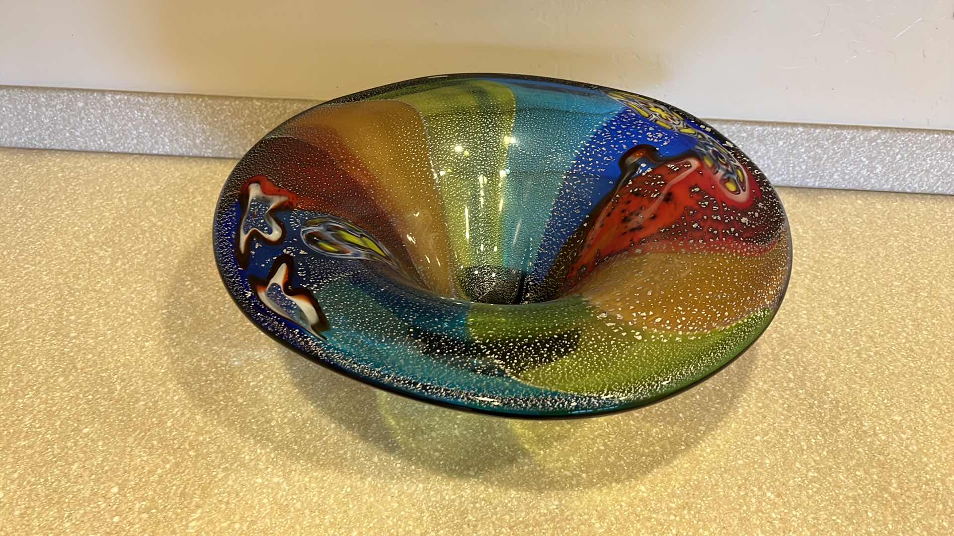 Photo 2 of 18” ROUND COLORFUL GLASS BOWL H7”