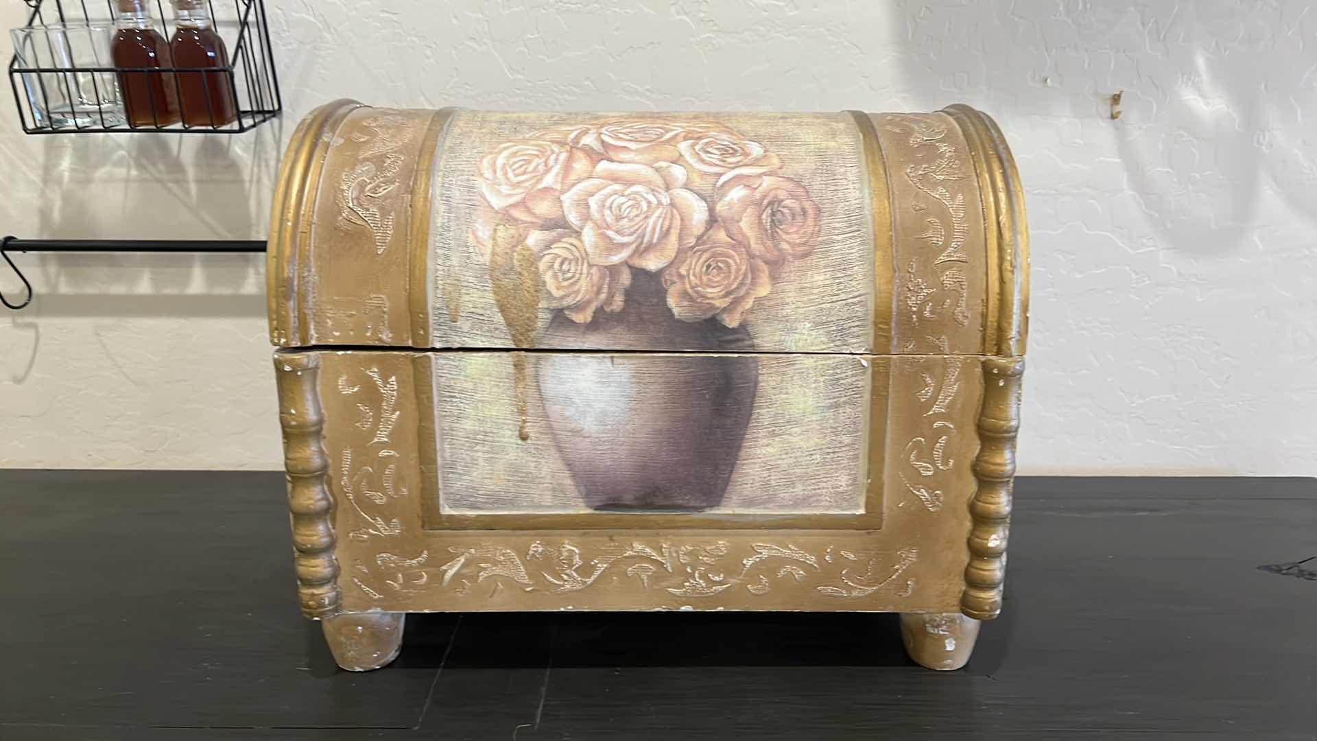 Photo 7 of WOOD FLORAL VASE PAINTED STORAGE CHEST 19” x 13” H15”
