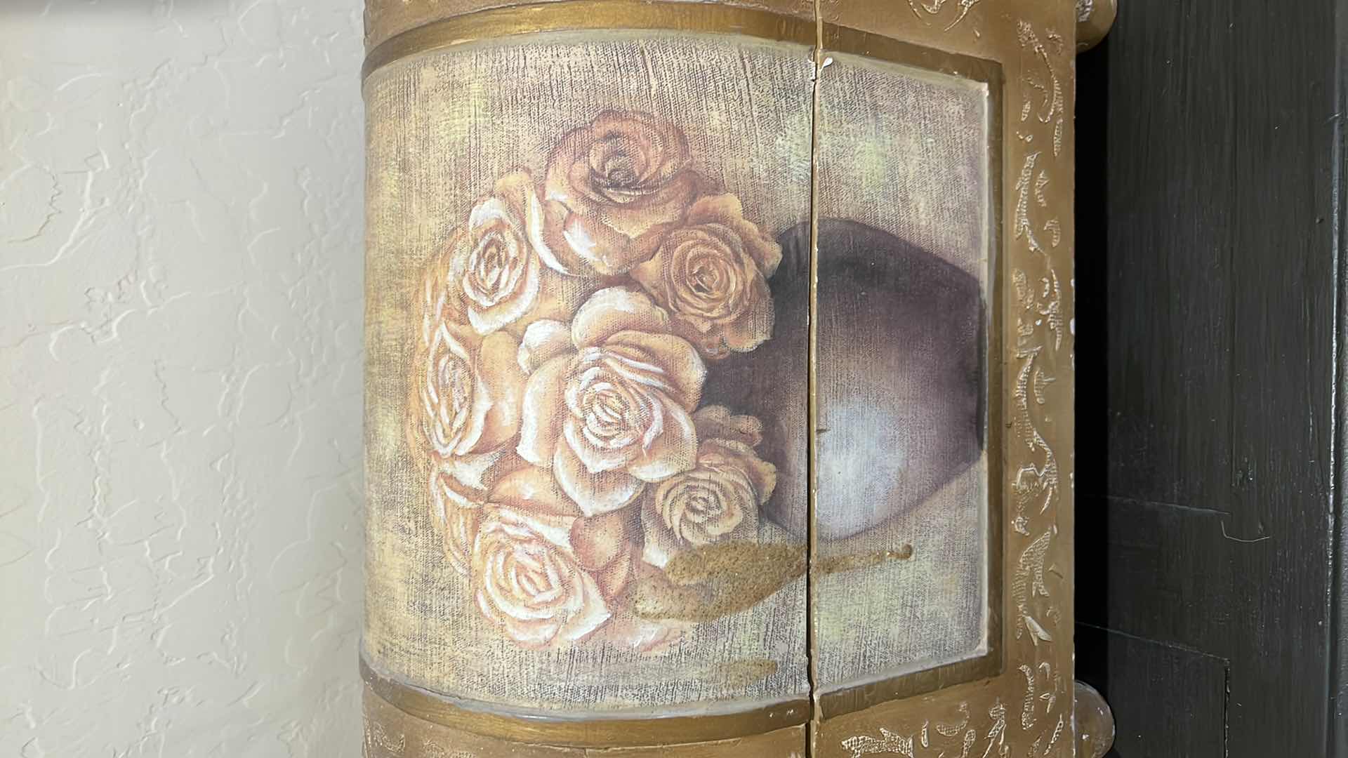 Photo 2 of WOOD FLORAL VASE PAINTED STORAGE CHEST 19” x 13” H15”