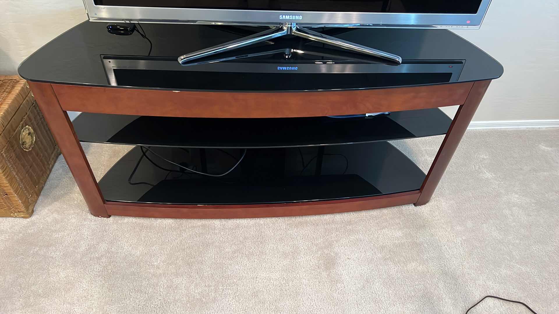 Photo 3 of HOMESTAR BLACK GLASS W WOOD ENTERTAINMENT CENTER 60” x 19” H27” (TV SOLD SEPARATELY)
