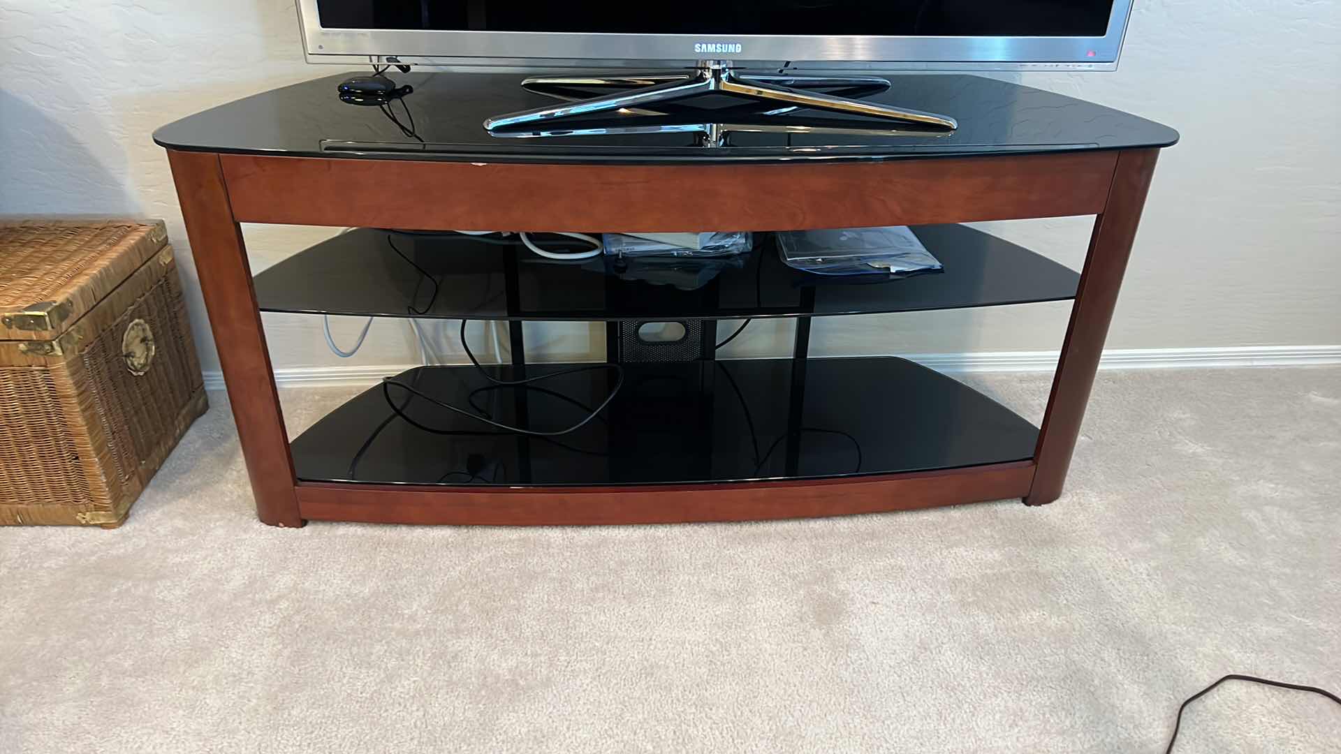 Photo 5 of HOMESTAR BLACK GLASS W WOOD ENTERTAINMENT CENTER 60” x 19” H27” (TV SOLD SEPARATELY)