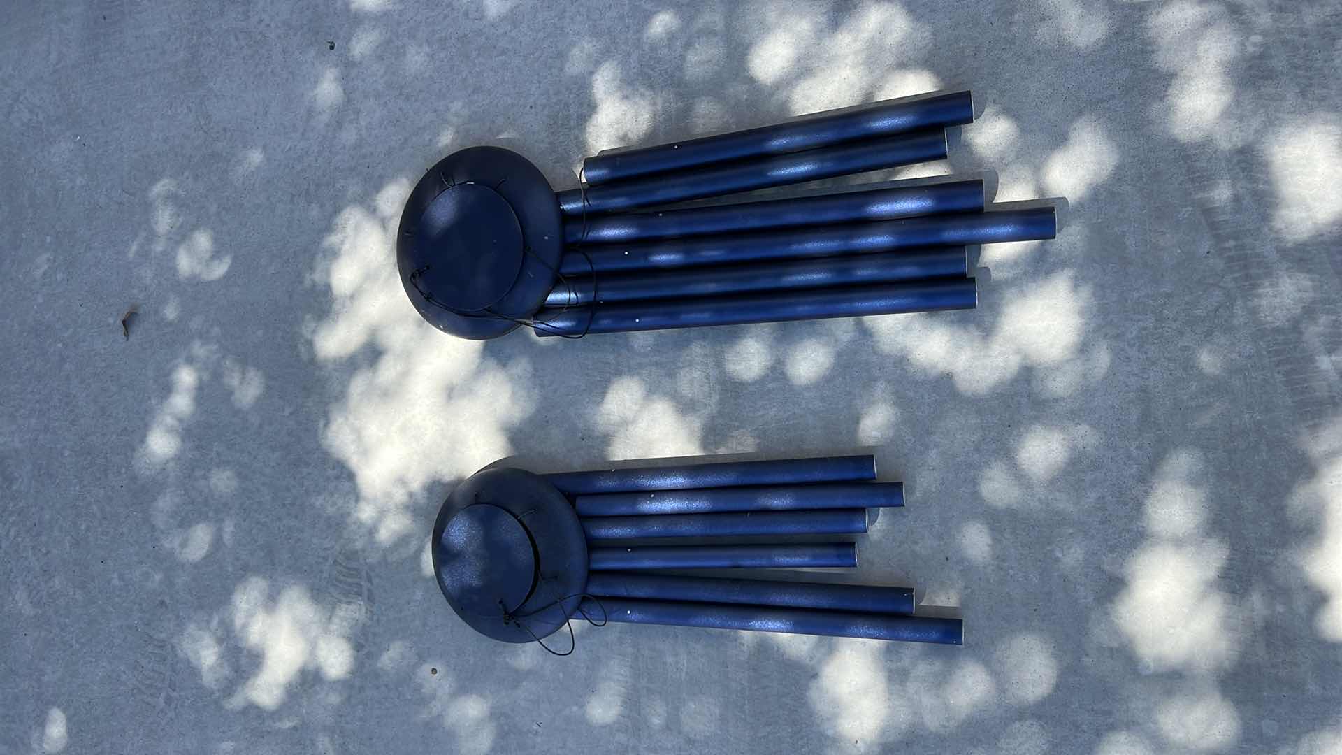 Photo 1 of 2-BLUE METAL HANGING WIND CHIMES