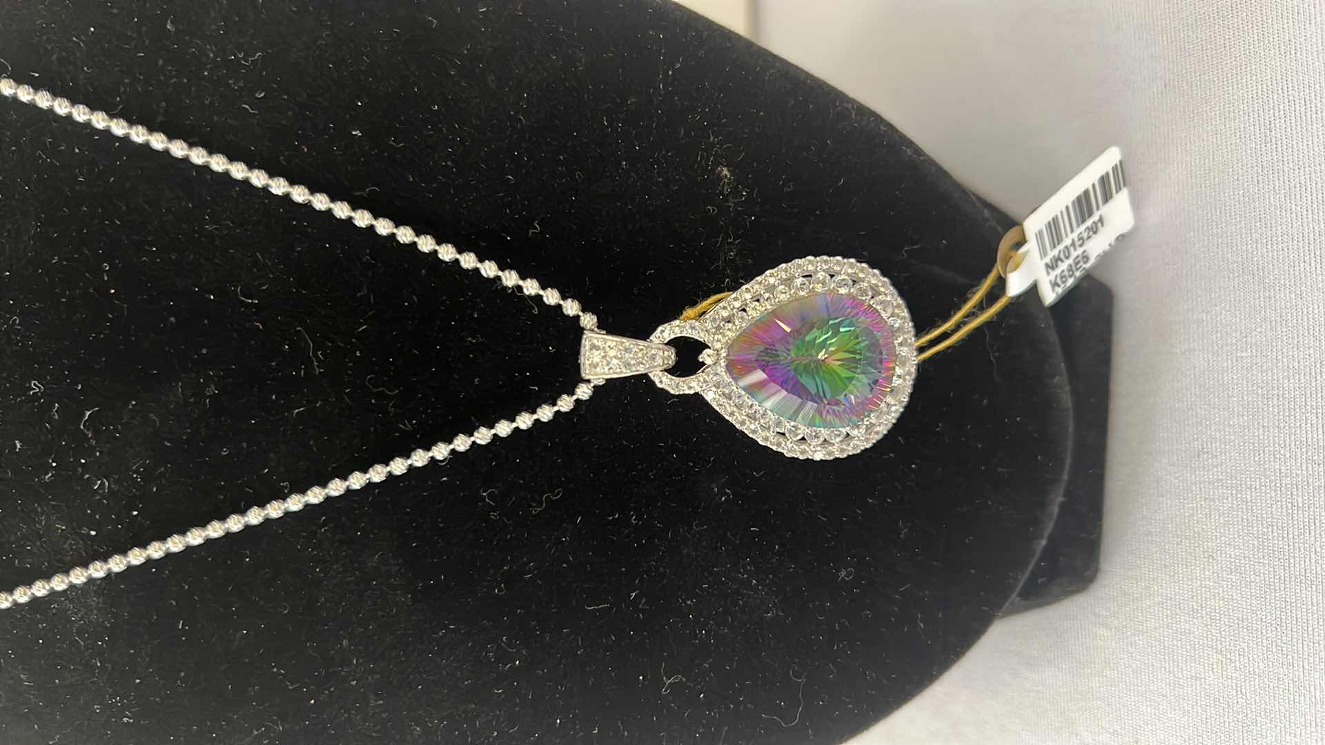 Photo 2 of 925 STERLING SILVER MYSTIC TOPAZ & SAPPHIRE CORUNDUM PEAR SHAPED NECKLACE-GGA CERTIFIED    NK015201