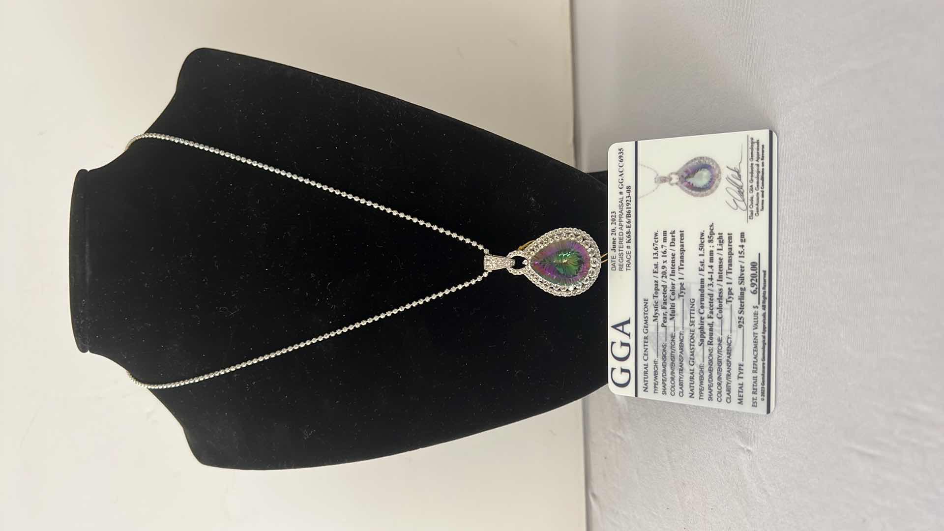 Photo 1 of 925 STERLING SILVER MYSTIC TOPAZ & SAPPHIRE CORUNDUM PEAR SHAPED NECKLACE-GGA CERTIFIED    NK015201