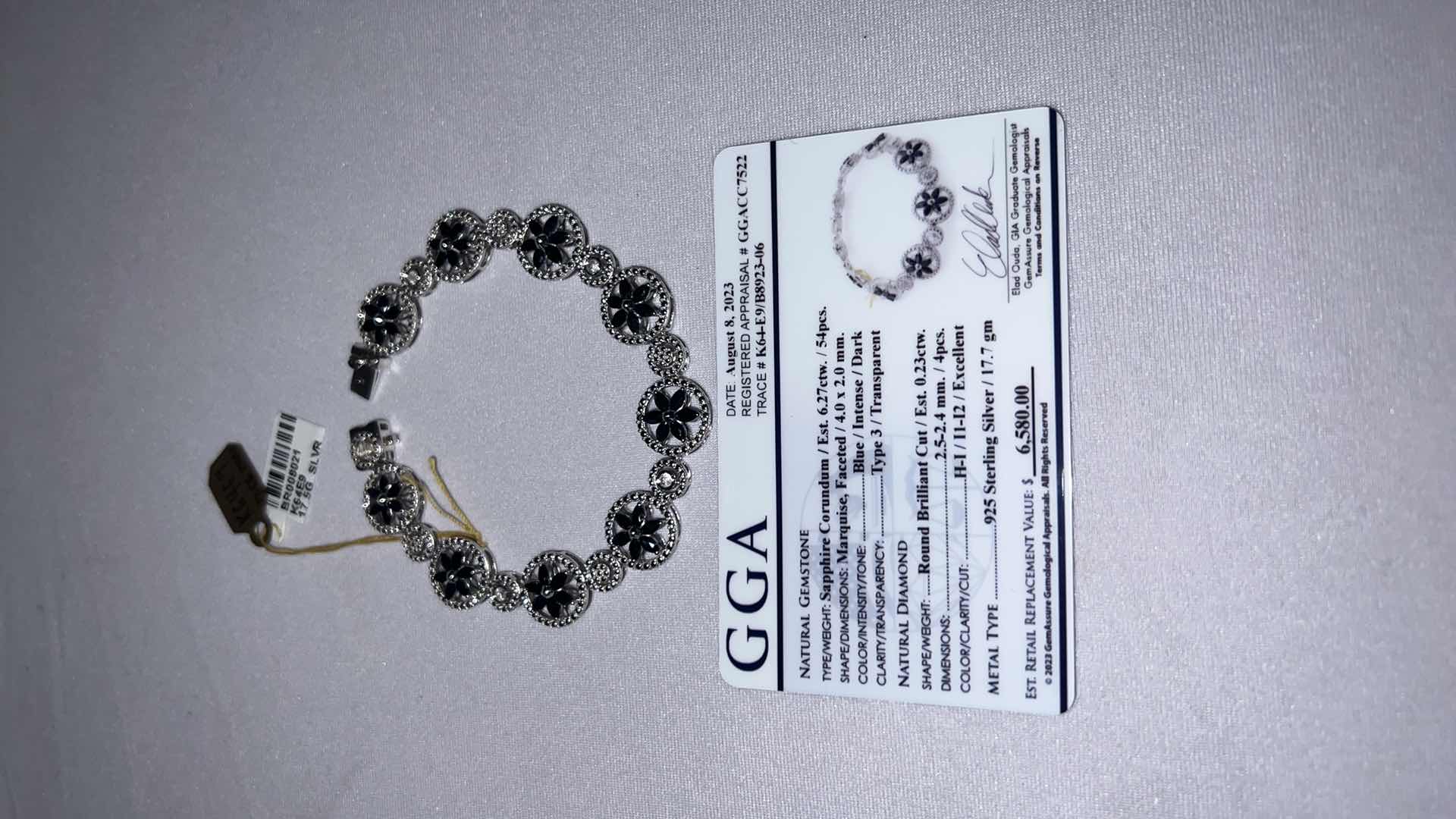 Photo 3 of 925 STERLING SILVER SAPPHIRE CORUNDUM & DIAMOND BRACELET-GGA CERTIFIED   BR008021