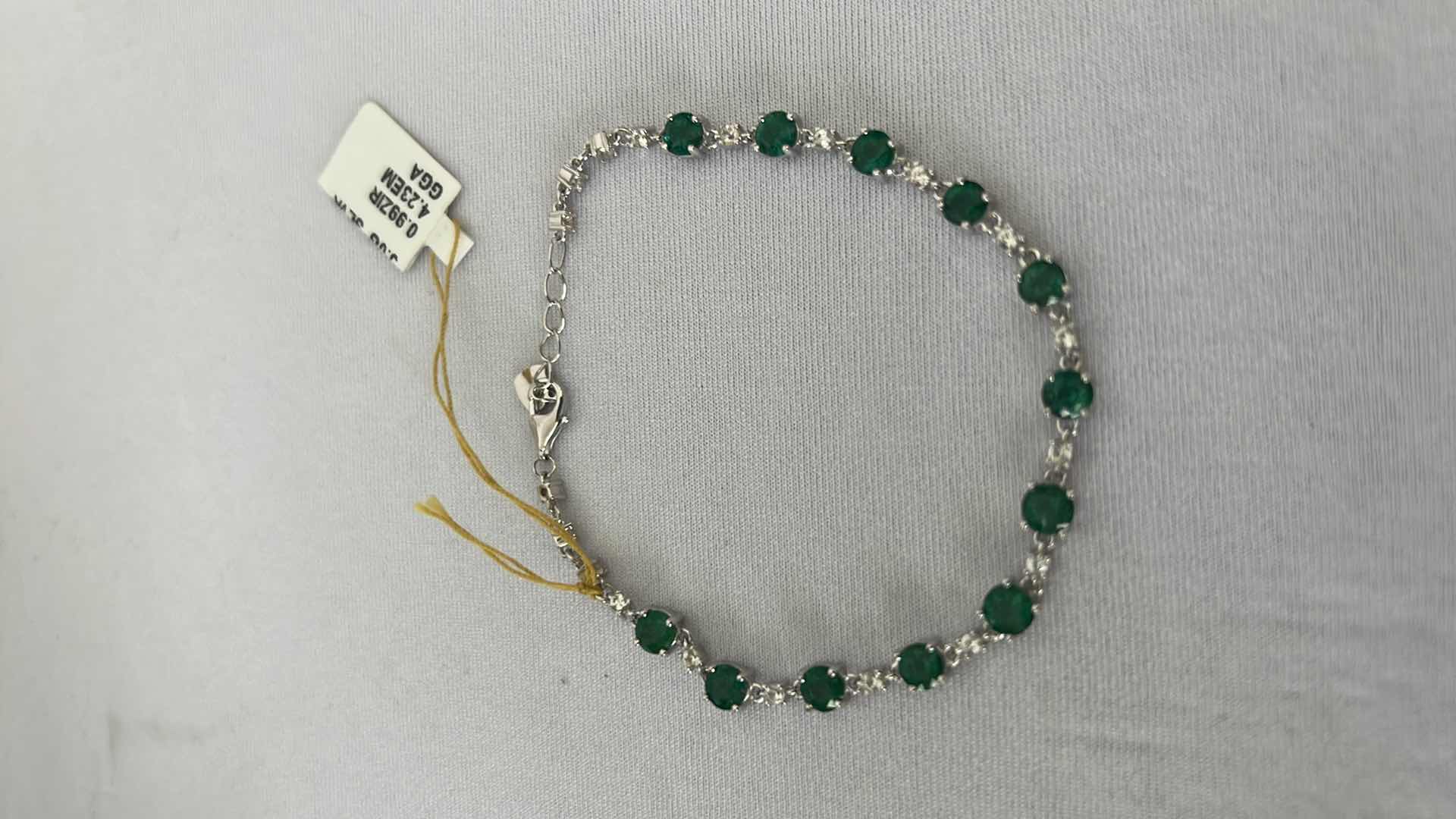 Photo 3 of 925 STERLING SILVER EMERALD BERYL & ZIRCON BRACELET (GGA CERTIFIED)  BROO7943