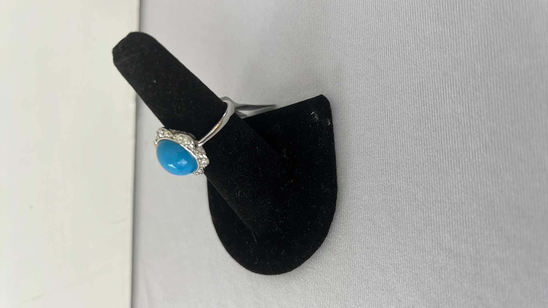 Photo 2 of 925 STERLING SILVER TURQUOISE & DIAMOND RING-GGA CERTIFIED    RN034971