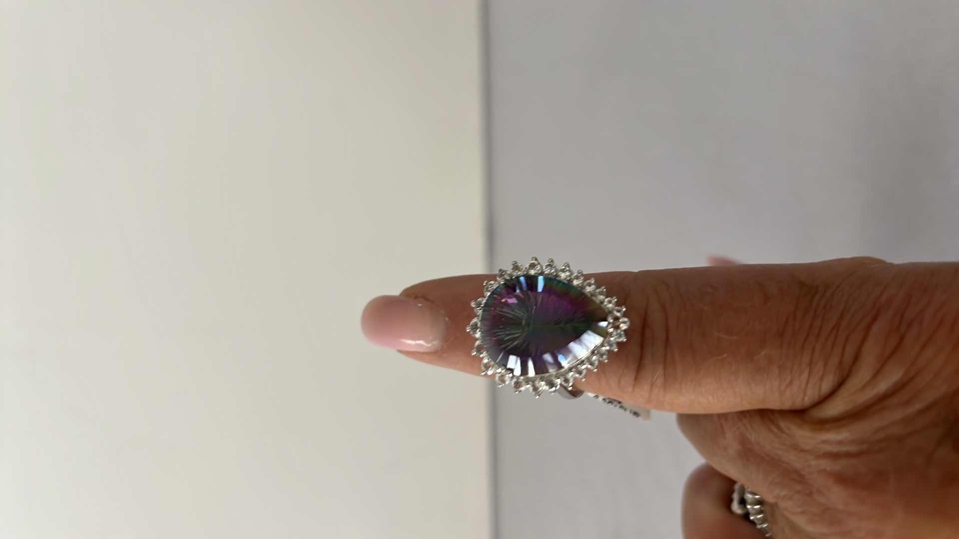 Photo 5 of 925 STERLING SILVER PEAR SHAPED MYSTIC TOPAZ & SAPPHIRE CORUNDUM RING-GGA CERTIFIED-APPROX. SIZE 6.5    RN034341