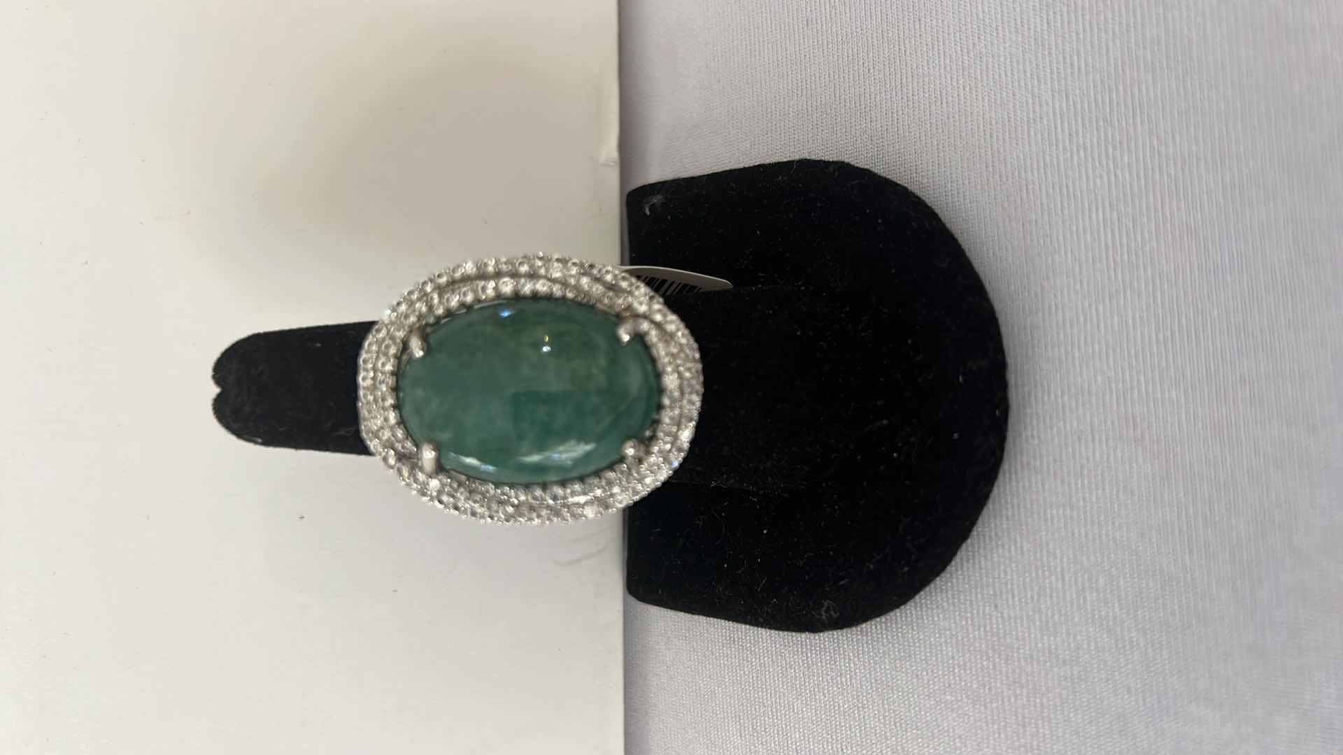Photo 5 of 925 STERLING SILVER DYED GREEN BERYL EMERALD & SAPPHIRE RING-GGA CERTIFIED-APPROX SIZE 6.5    RN023512