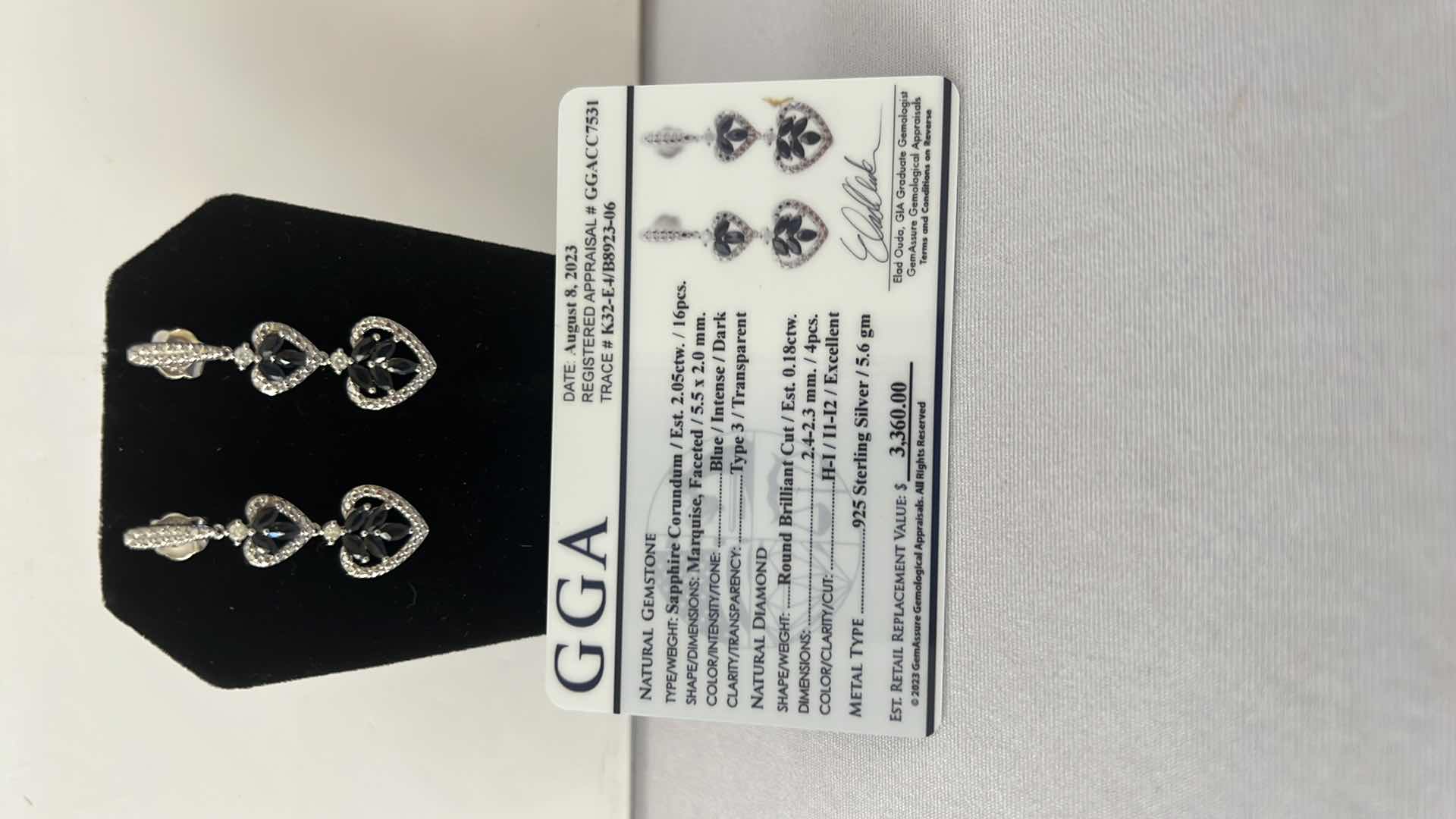 Photo 5 of 925 STERLING SILVER SAPPHIRE CORUNDUM & DIAMOND EARRINGS-GGA CERTIFIED   ER007216