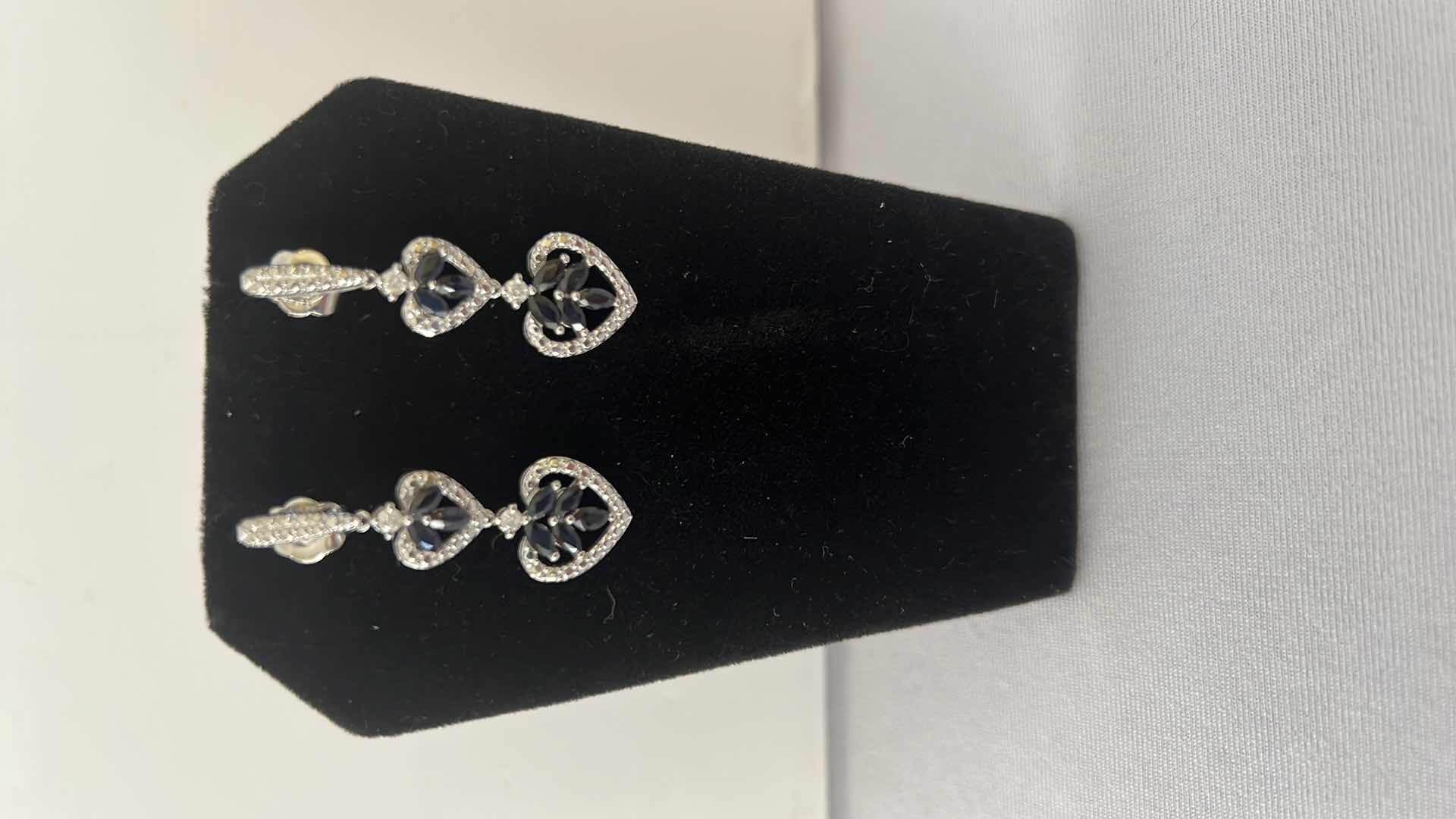 Photo 2 of 925 STERLING SILVER SAPPHIRE CORUNDUM & DIAMOND EARRINGS-GGA CERTIFIED   ER007216